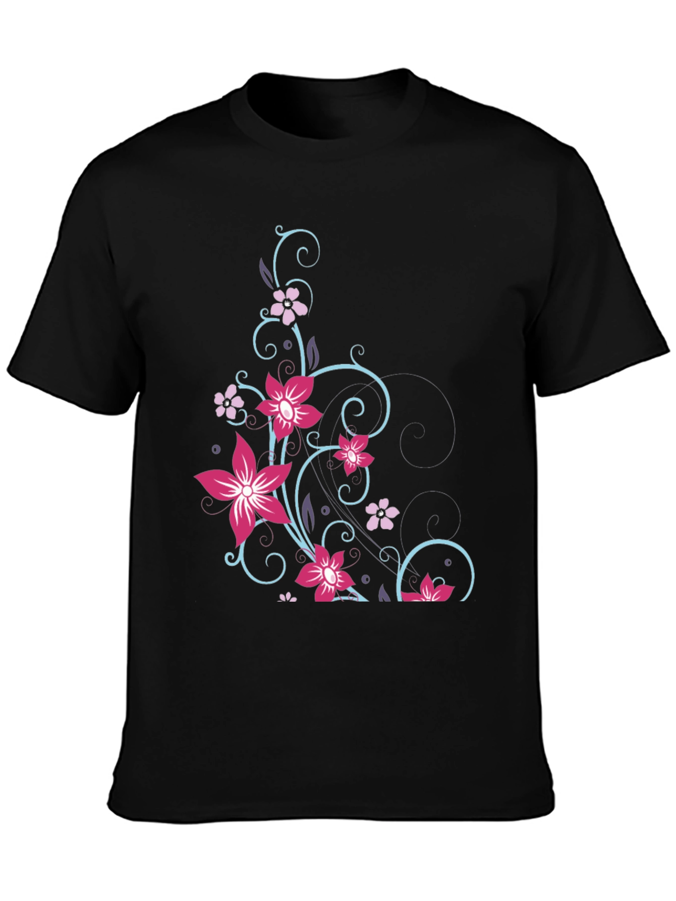 Floral Vine Graphic Black T-Shirt