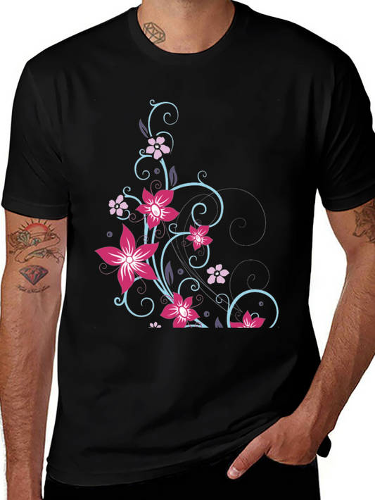 Floral Vine Graphic Black T-Shirt