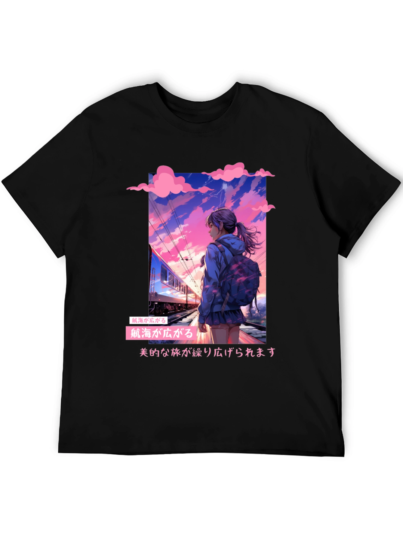 Anime Girl at Train Station Graphic Tee