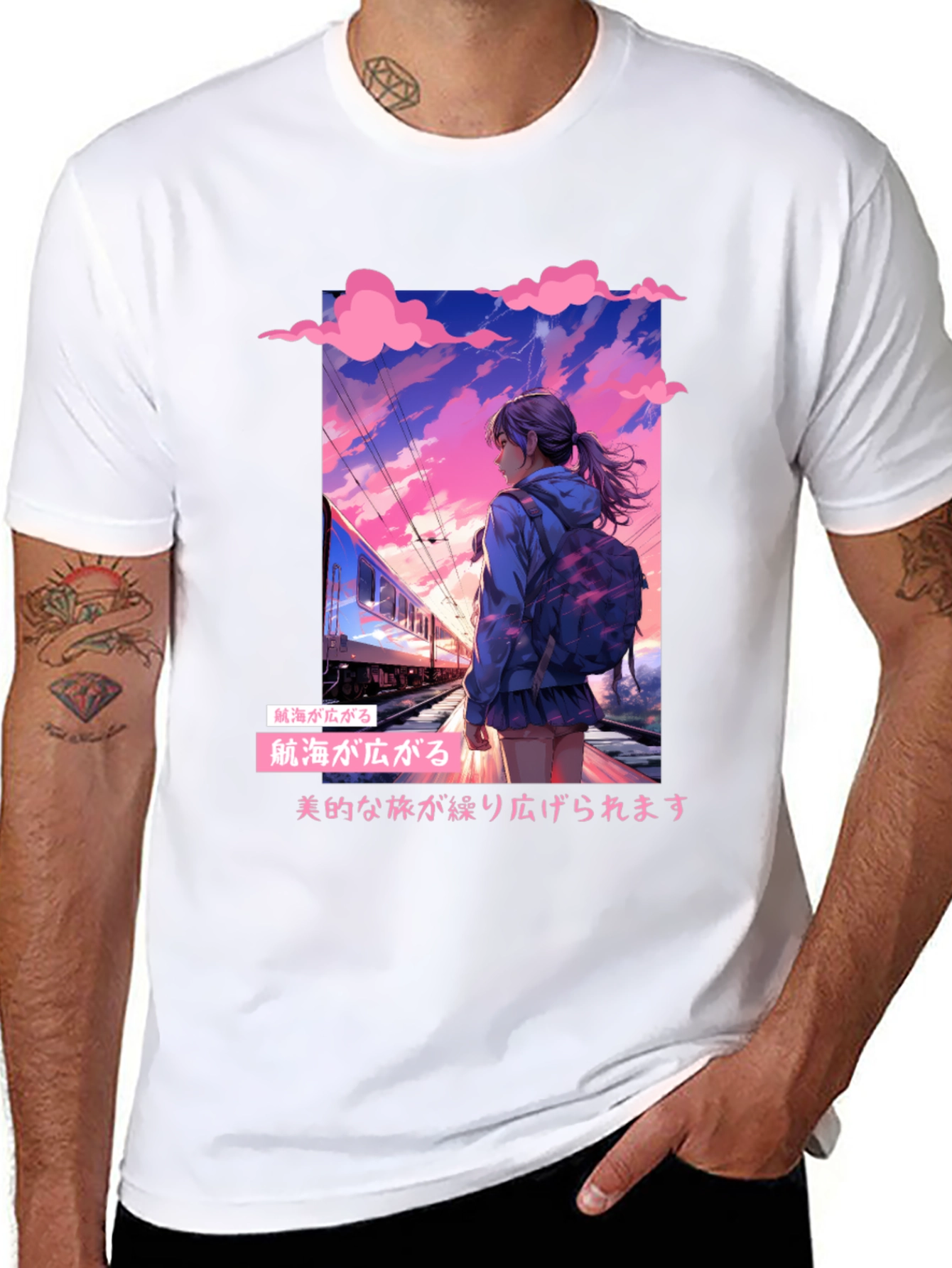 Anime Girl at Train Station Graphic Tee