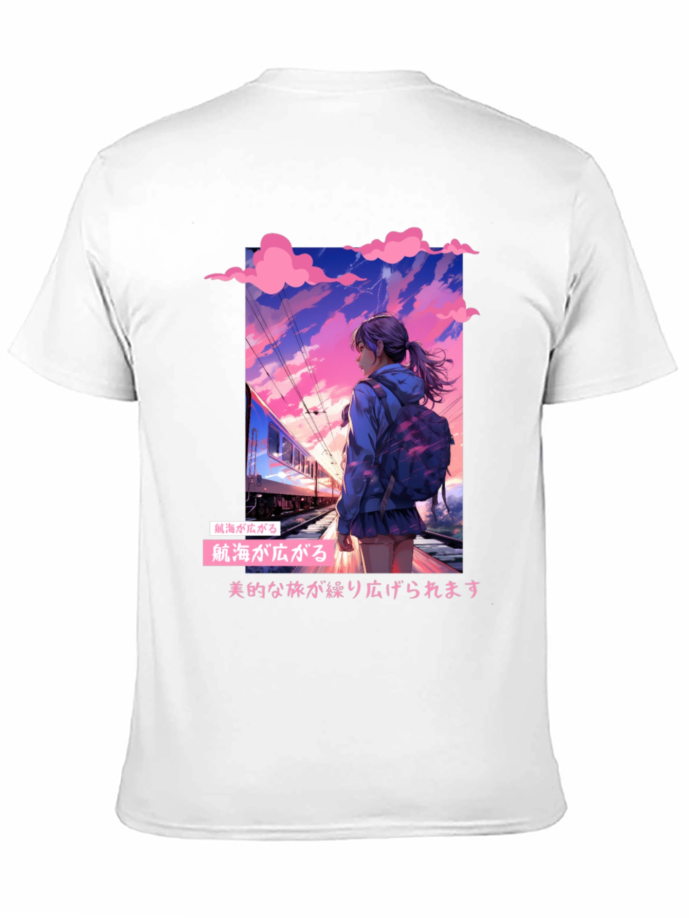 Anime Girl at Train Station Graphic Tee