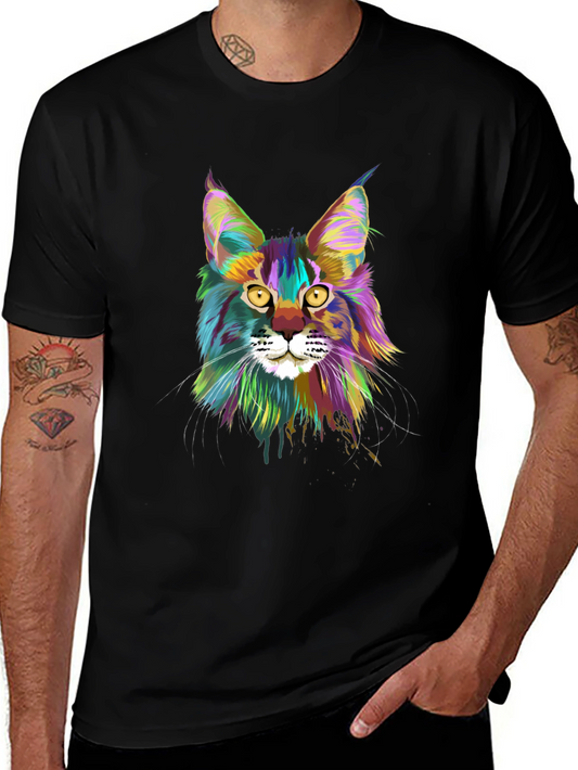 Colorful Cat Graphic T-Shirt - Unisex Crew Neck Tee