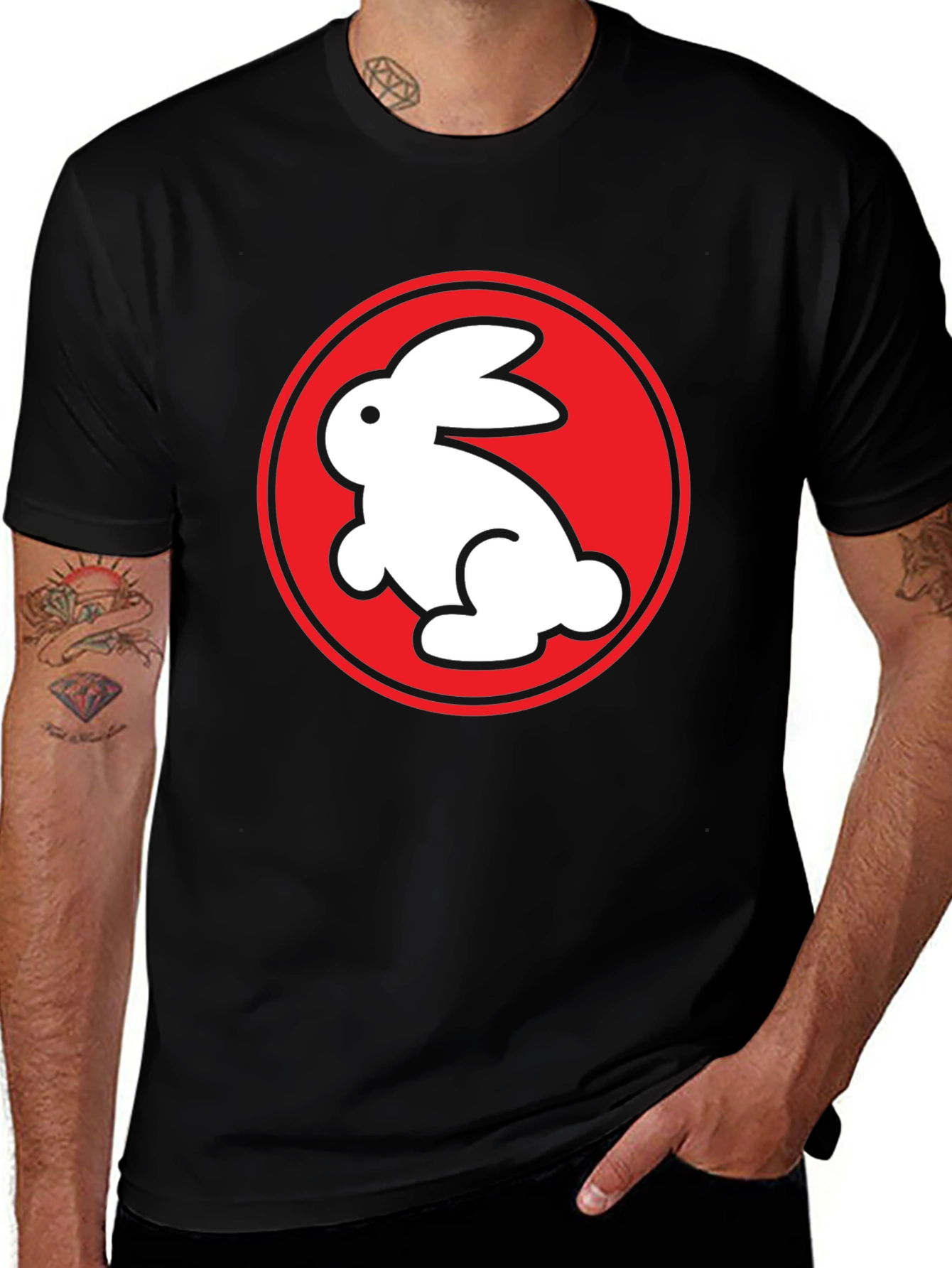 Rabbit Graphic Tee - Black Crew Neck