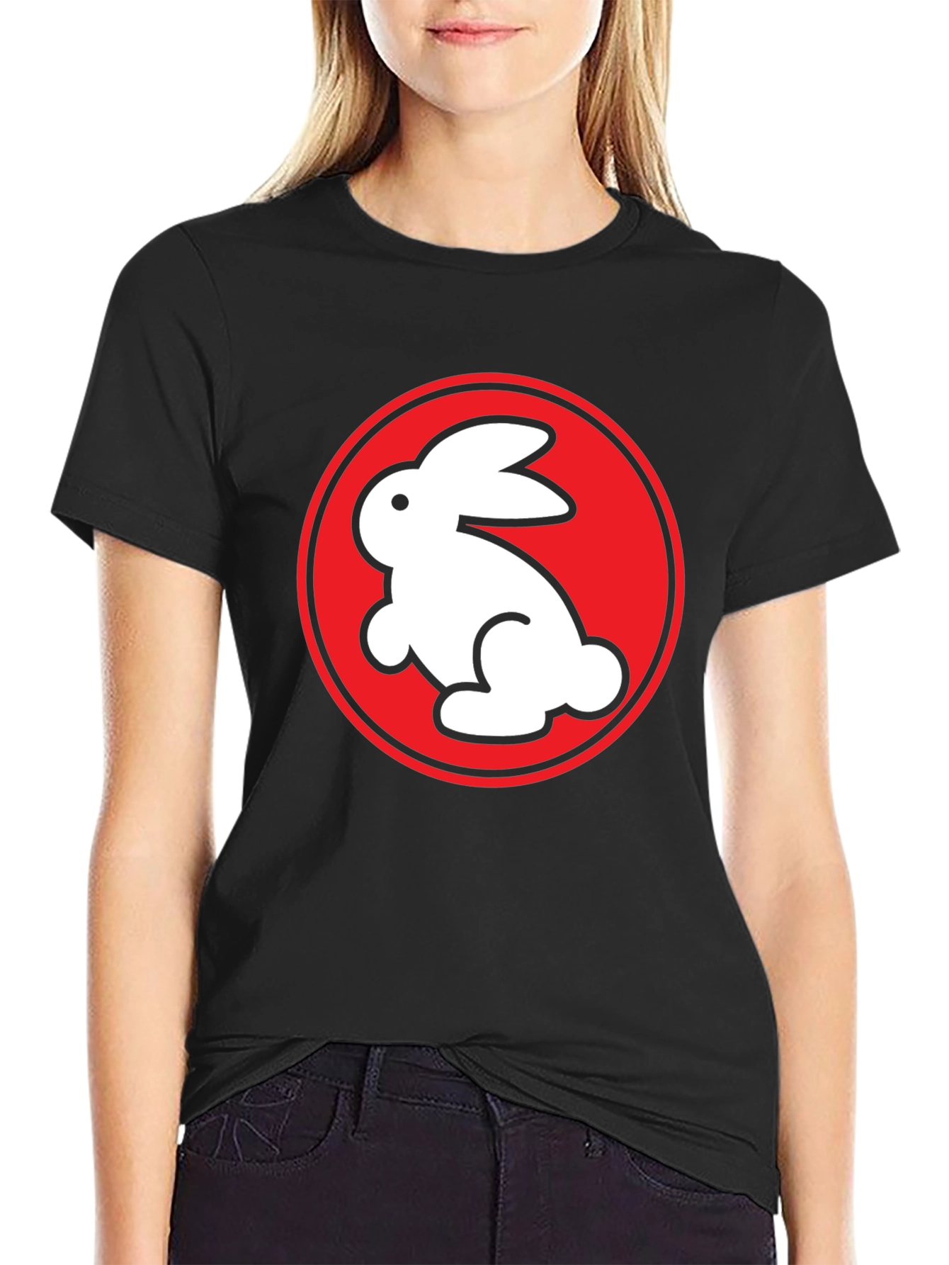 Rabbit Graphic Tee - Black Crew Neck