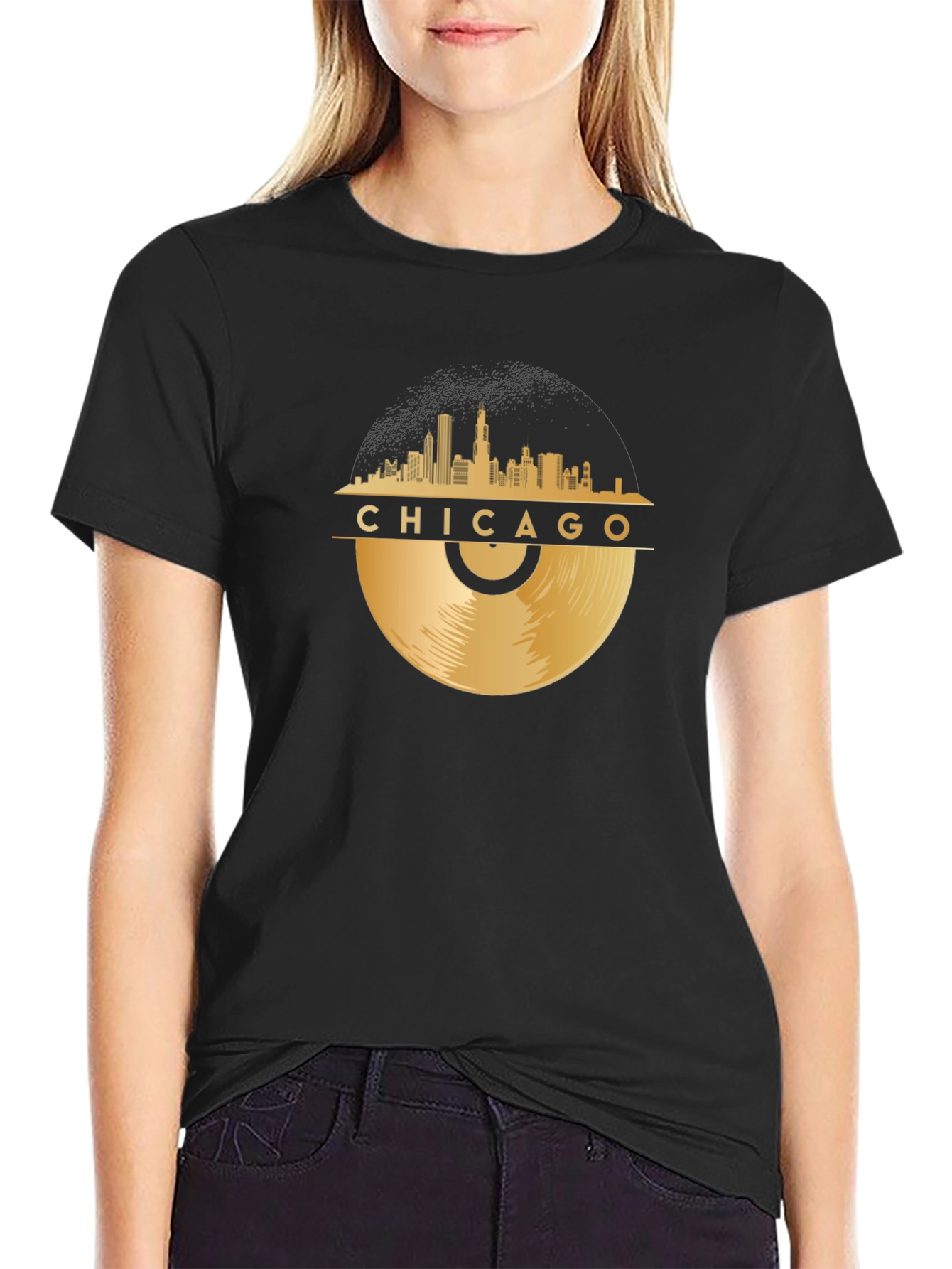 Chicago Skyline Vinyl Record Graphic T-Shirt