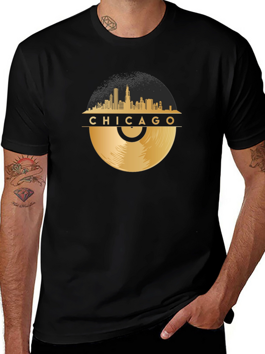 Chicago Skyline Vinyl Record Graphic T-Shirt