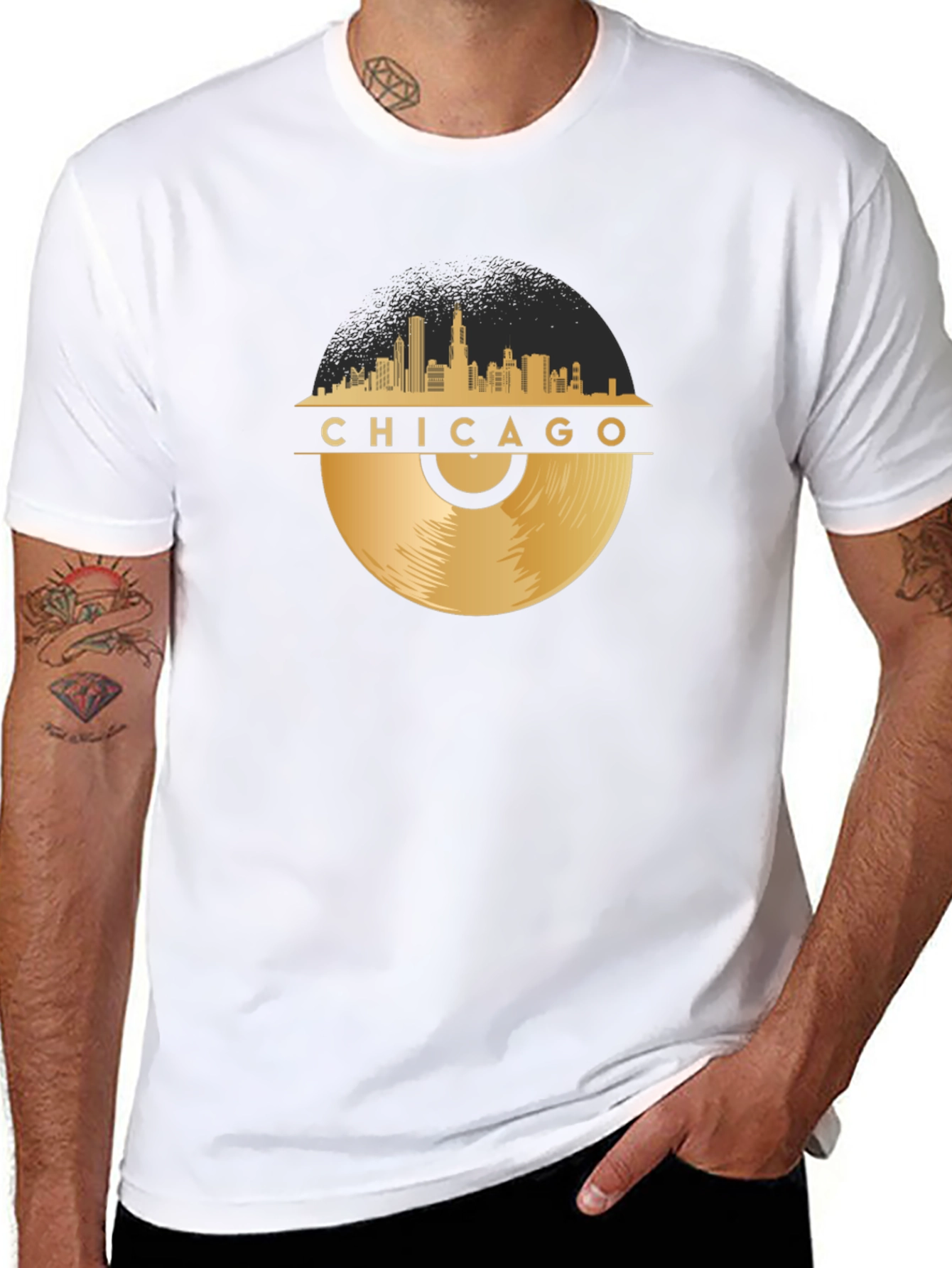 Chicago Skyline Vinyl Record Graphic T-Shirt