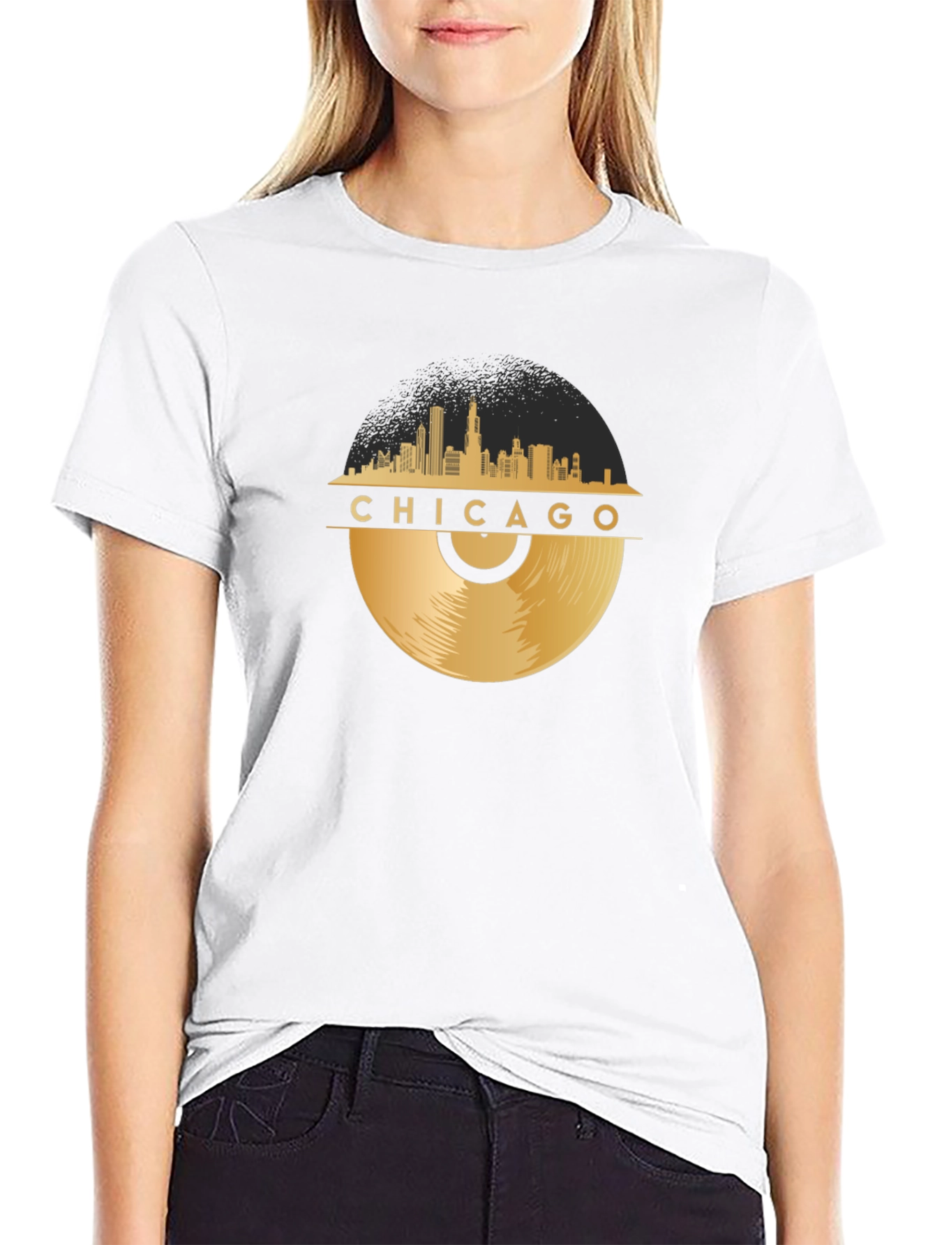 Chicago Skyline Vinyl Record Graphic T-Shirt