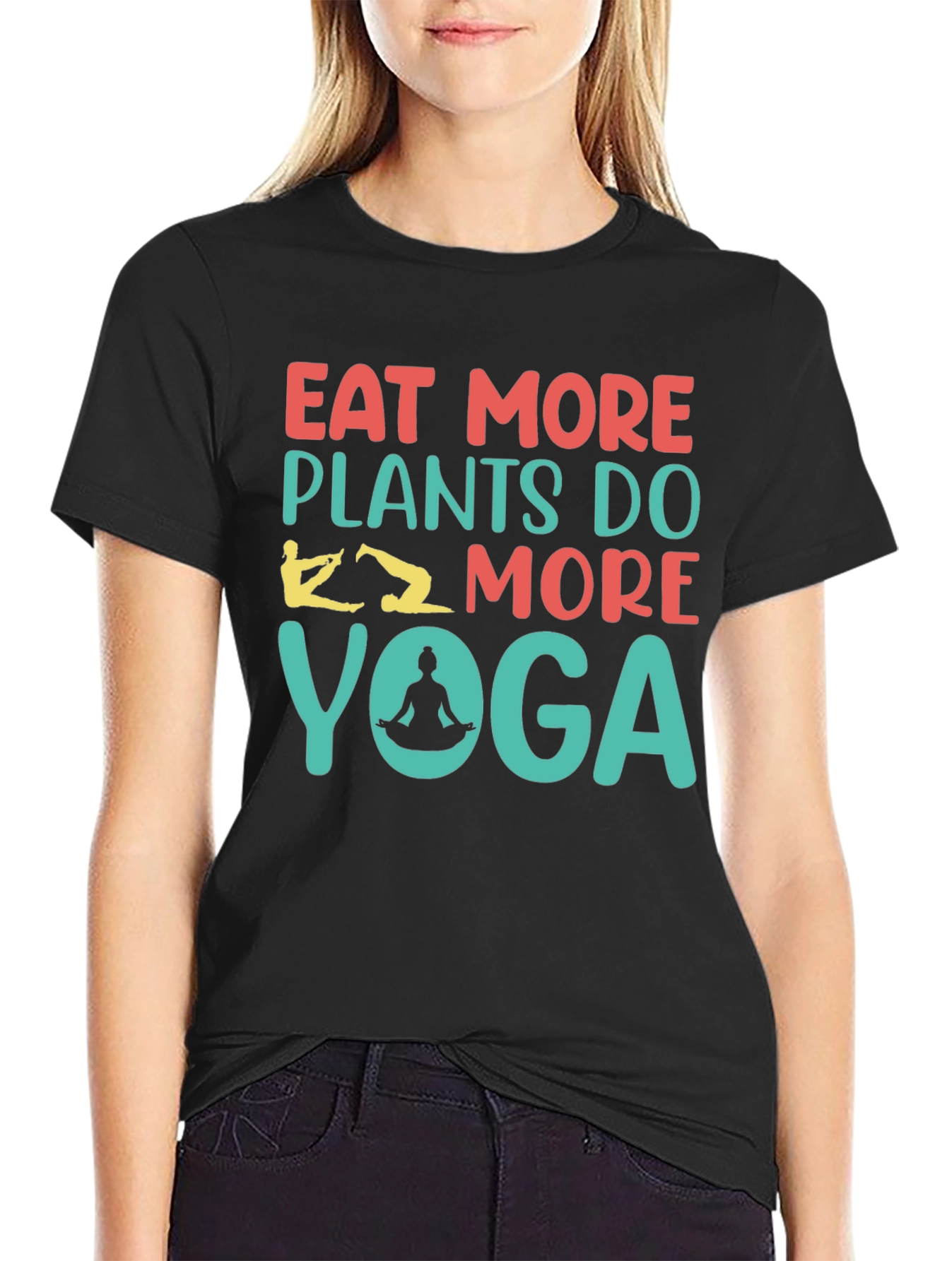 Eat More Plants Yoga Black T-Shirt