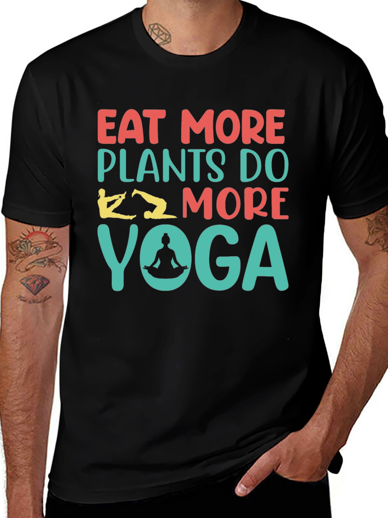 Eat More Plants Yoga Black T-Shirt