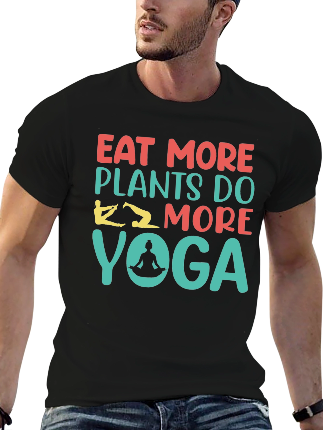 Eat More Plants Yoga Black T-Shirt