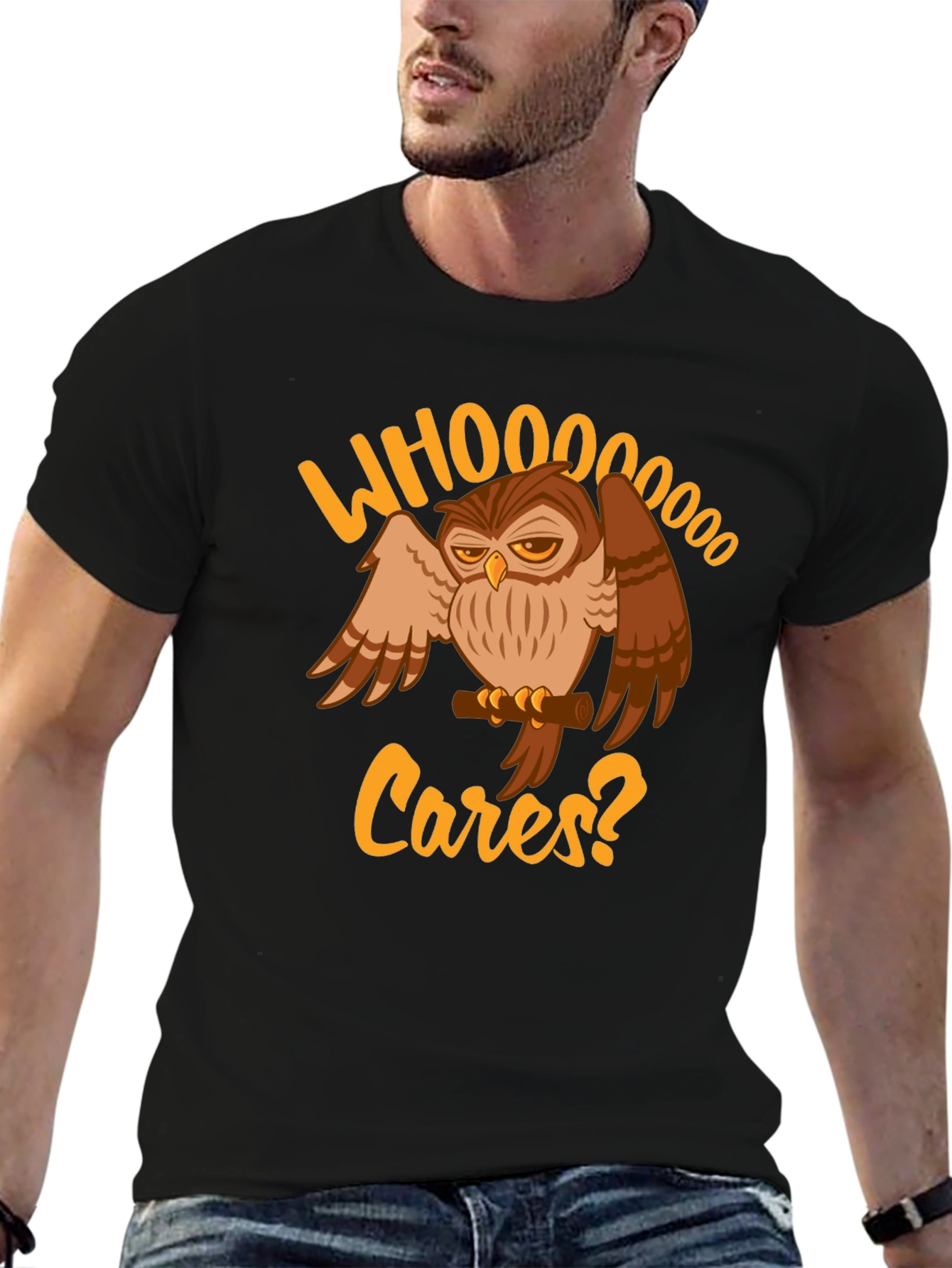 Whoooo Cares? Owl Graphic T-Shirt - Black