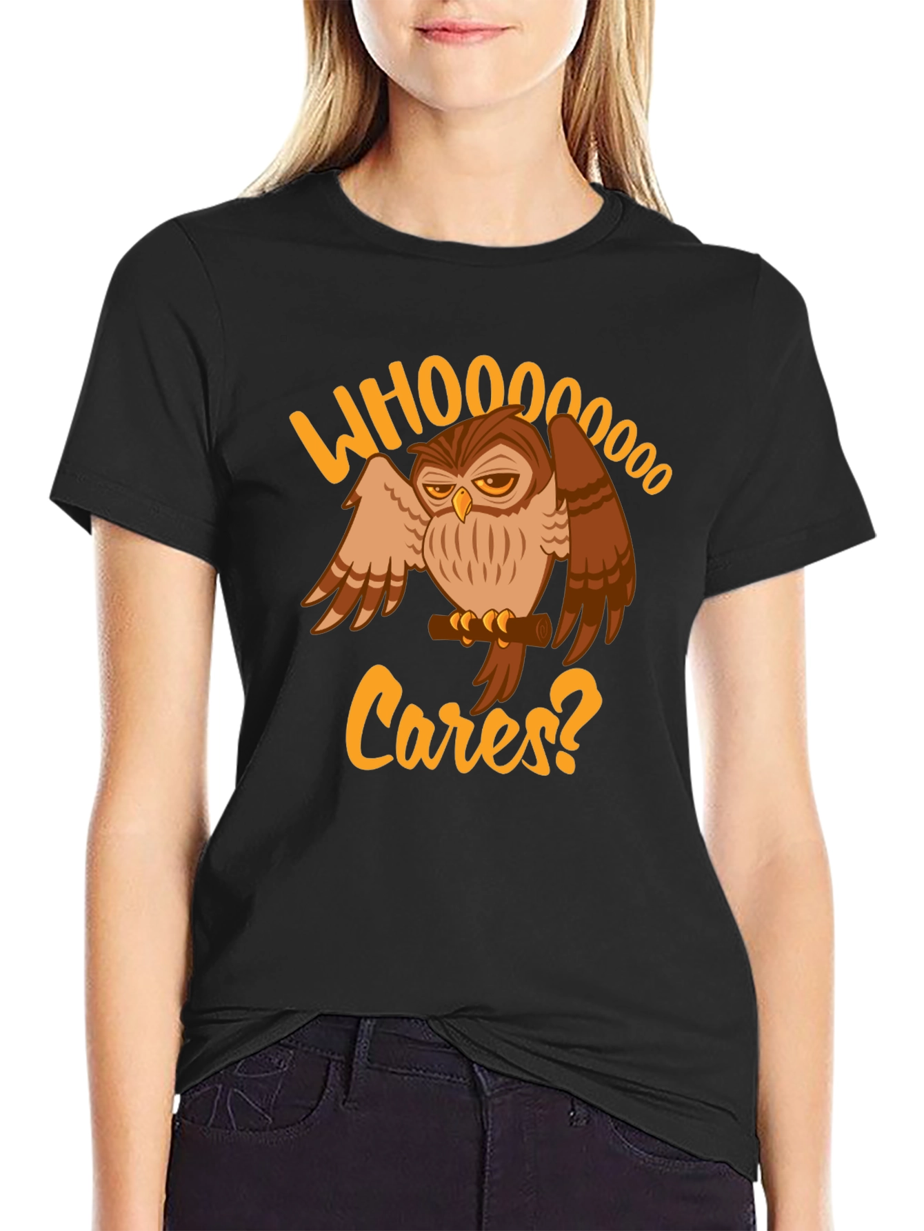 Whoooo Cares? Owl Graphic T-Shirt - Black