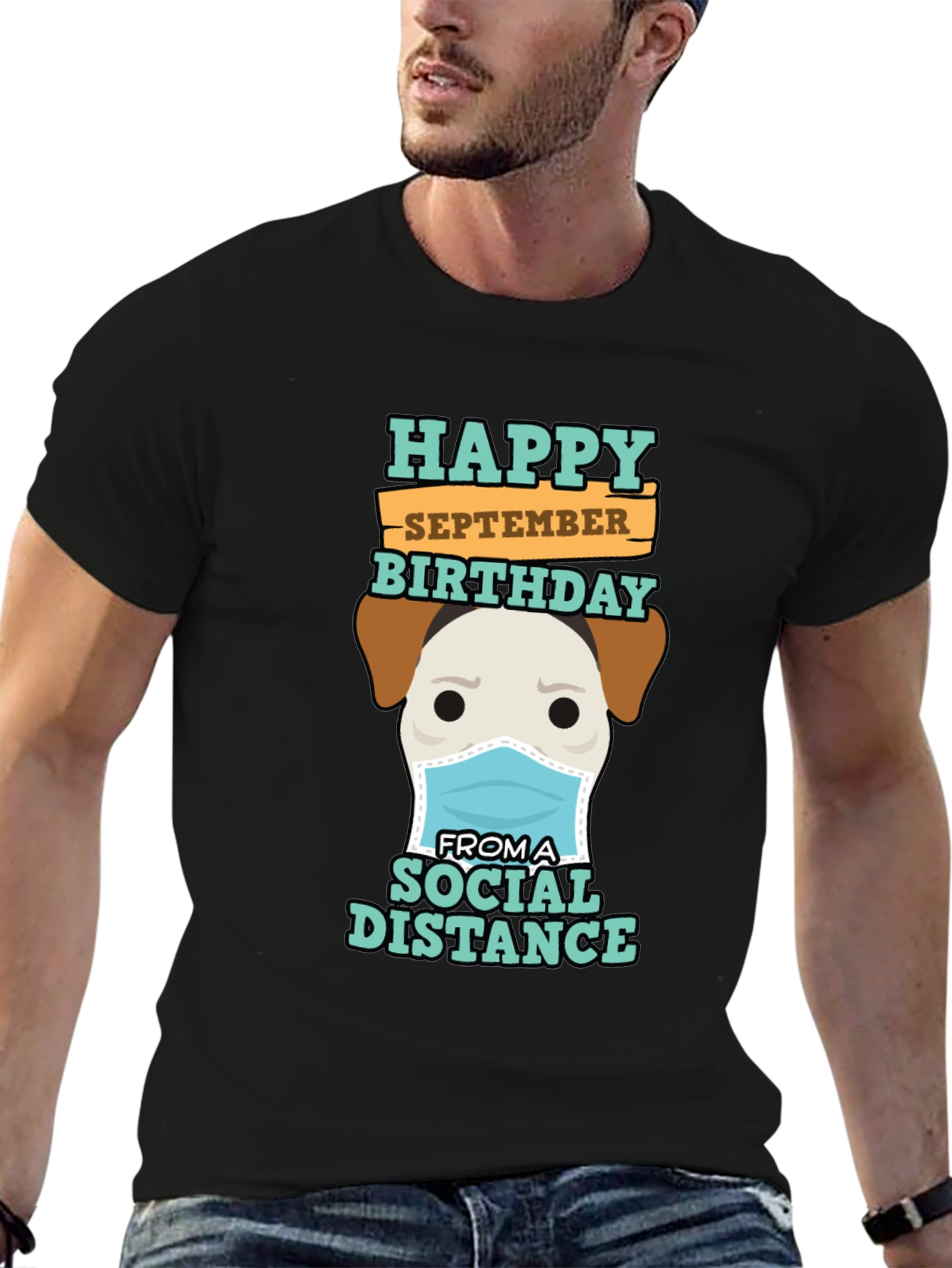 Funny September Birthday Social Distance Dog T-Shirt