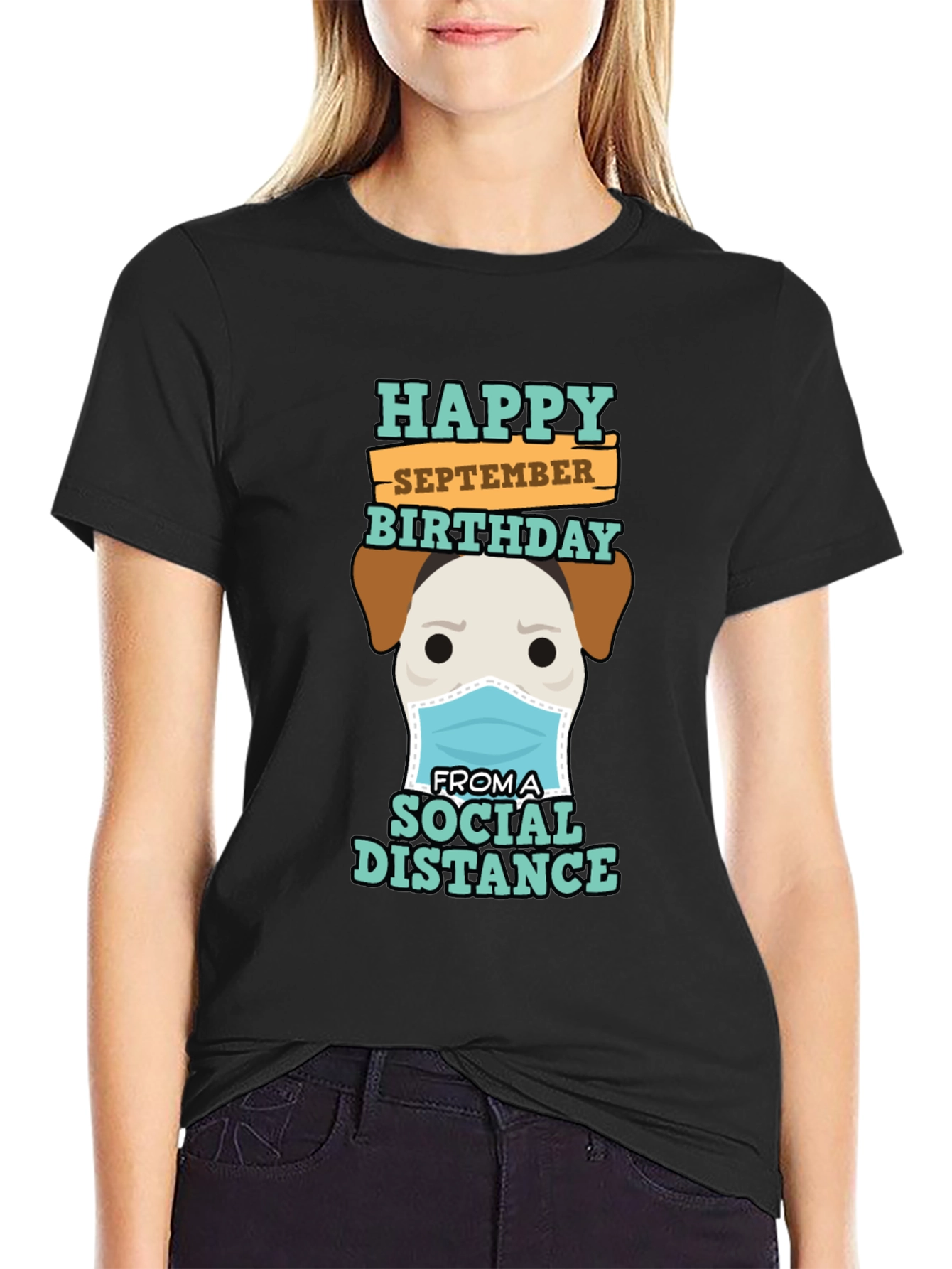 Funny September Birthday Social Distance Dog T-Shirt