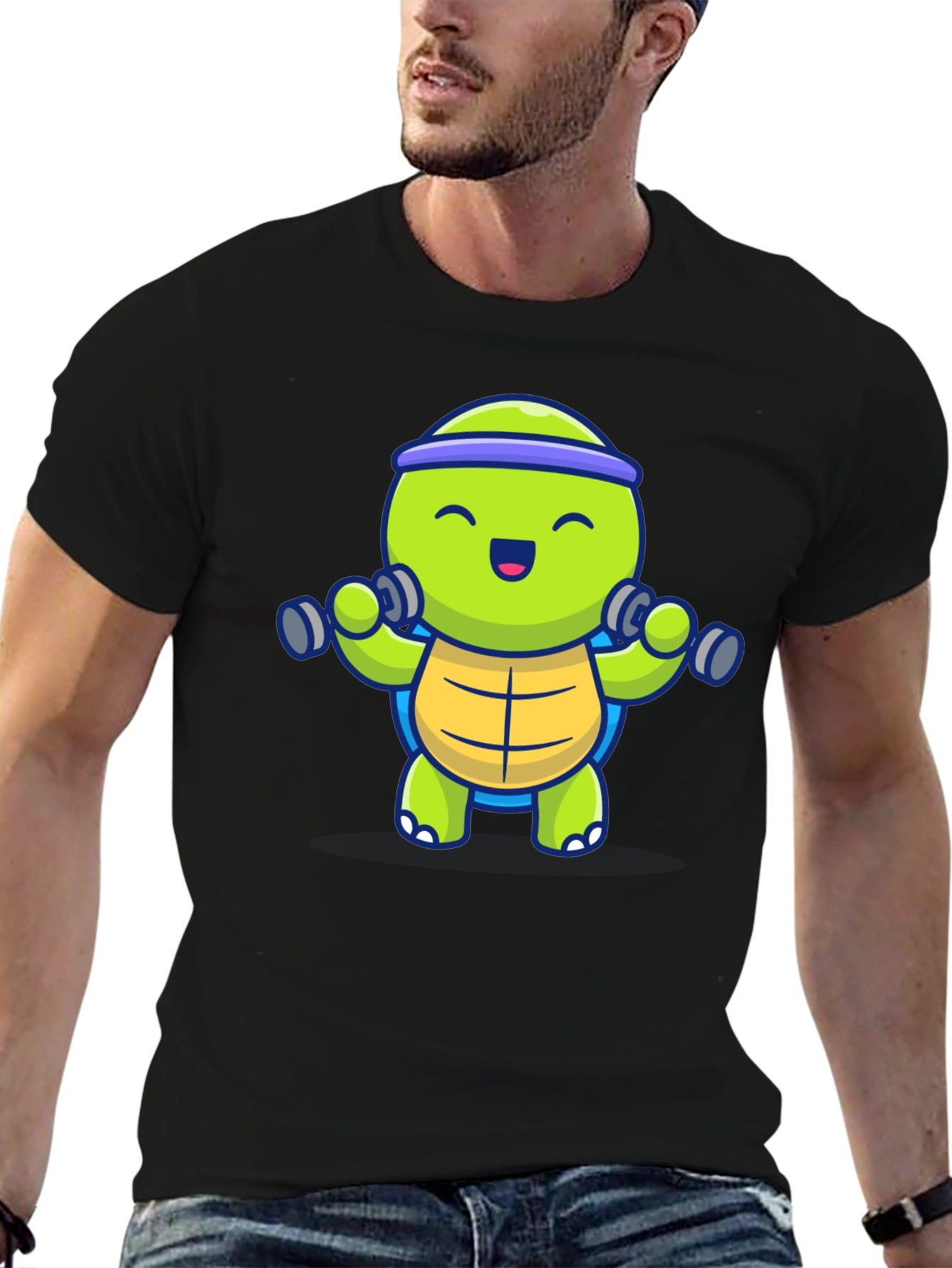 Turtle Lifting Weights Graphic Tee - Black