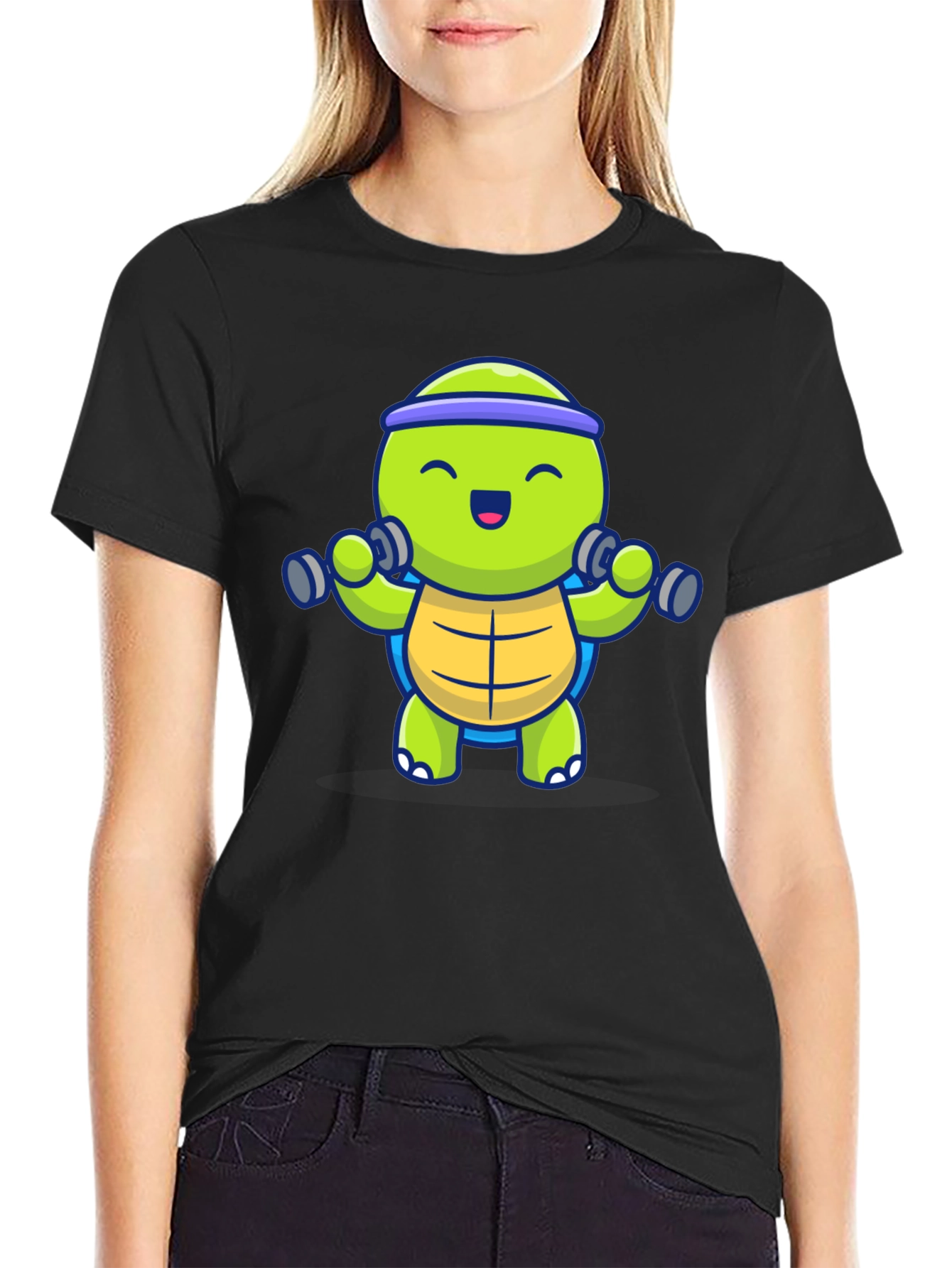 Turtle Lifting Weights Graphic Tee - Black