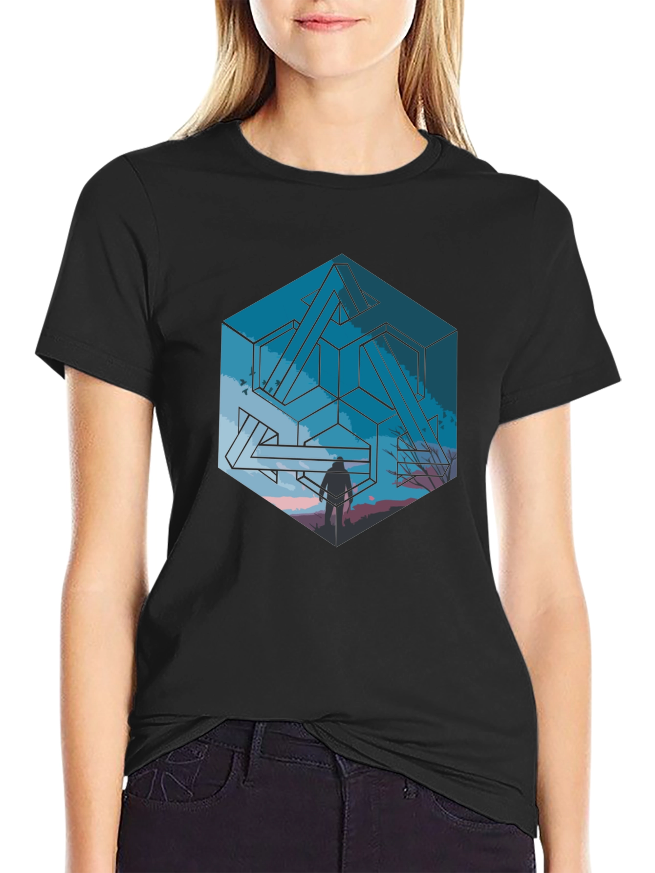 Impossible Cube Graphic Tee - Stylish Optical Illusion Design
