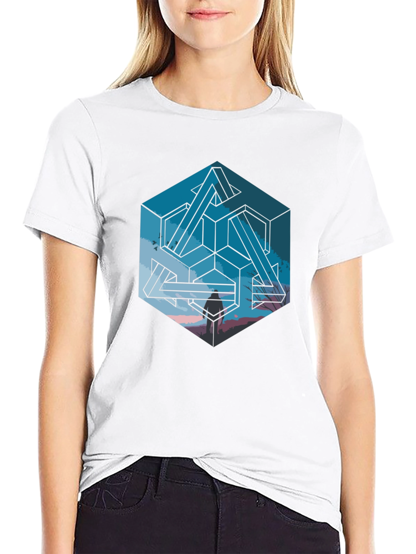 Impossible Cube Graphic Tee - Stylish Optical Illusion Design