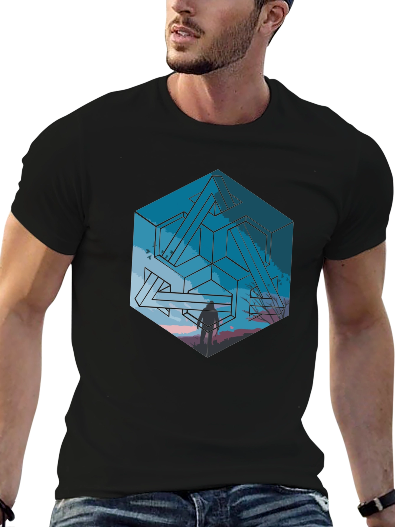 Impossible Cube Graphic Tee - Stylish Optical Illusion Design