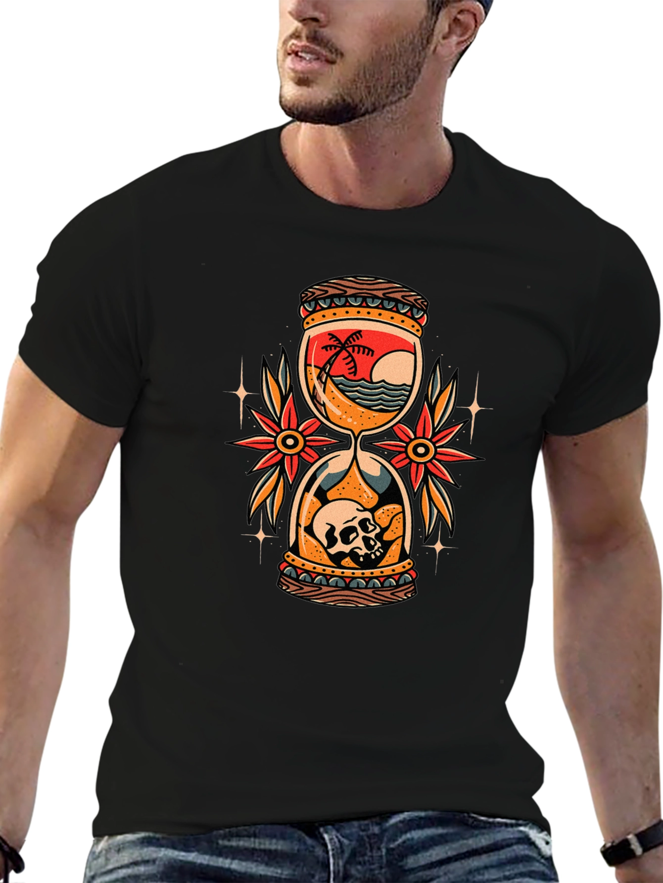 Hourglass Skull Beach Graphic Tee