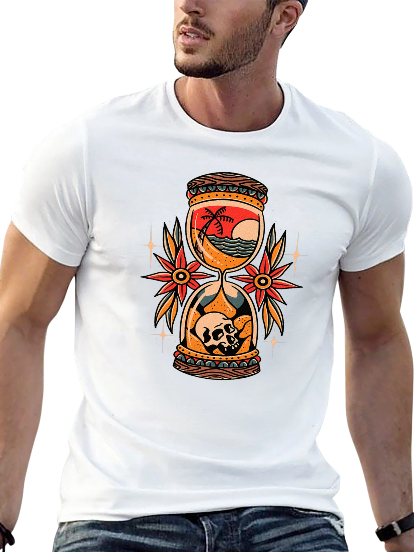 Hourglass Skull Beach Graphic Tee