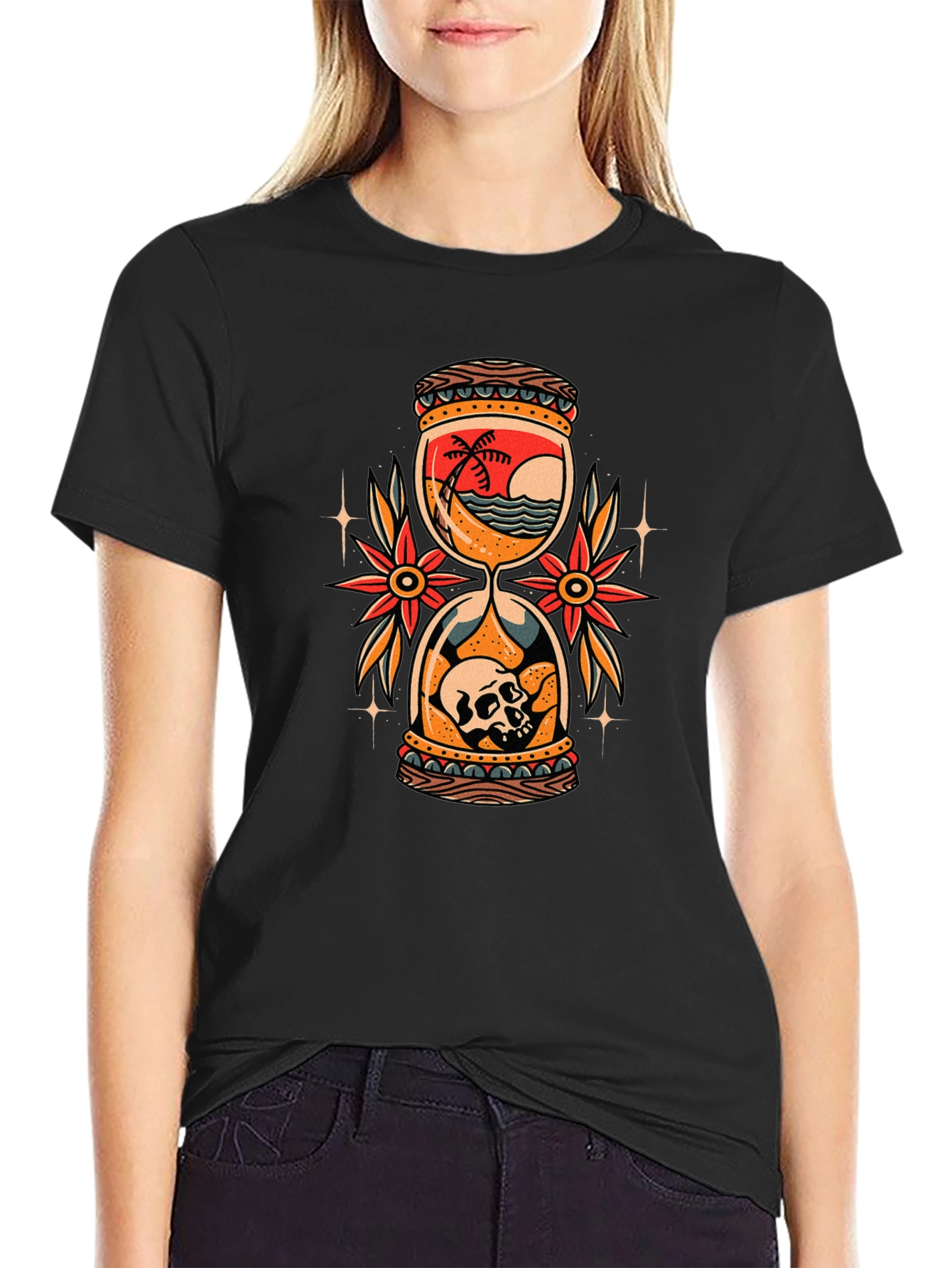 Hourglass Skull Beach Graphic Tee