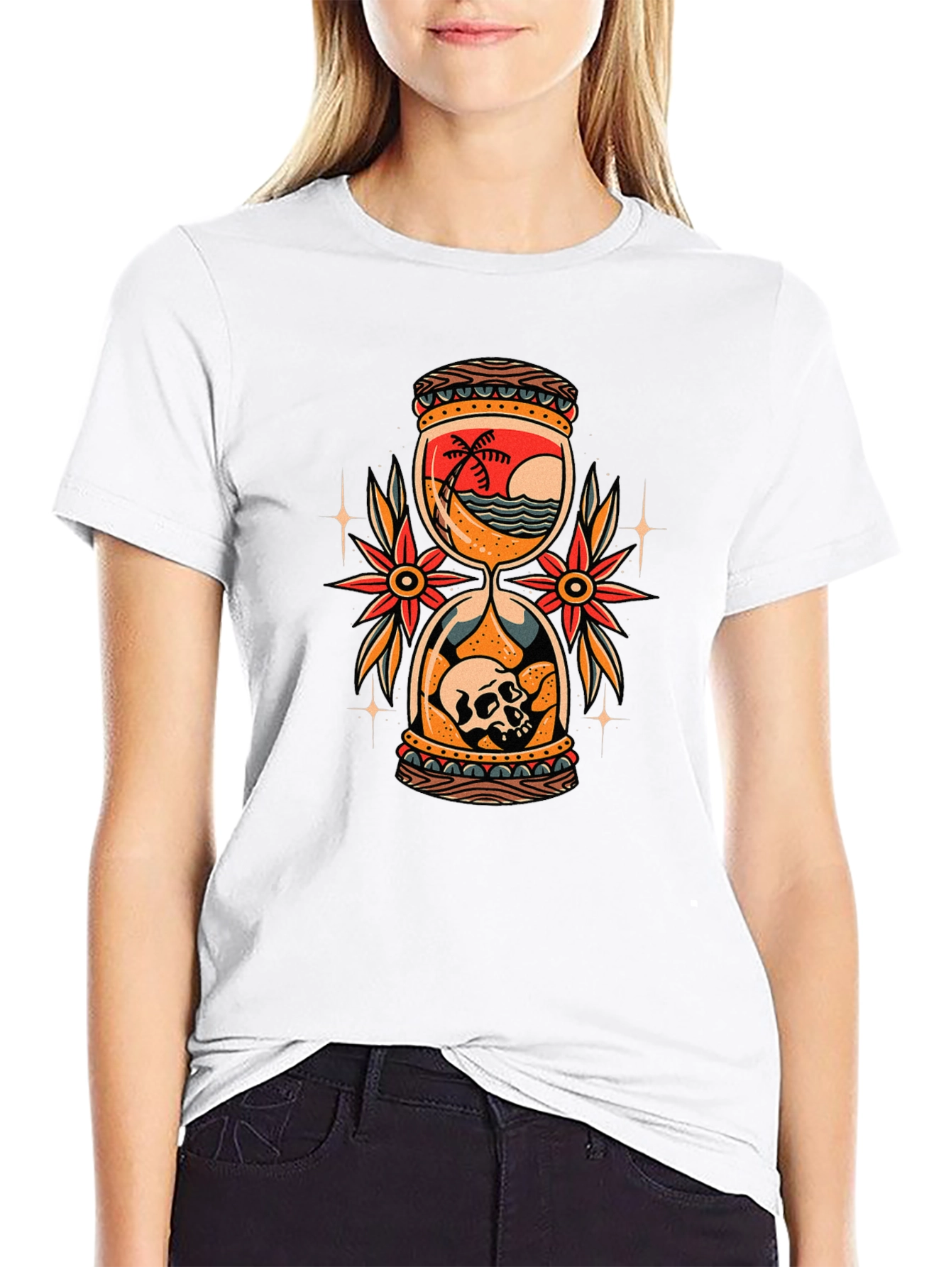 Hourglass Skull Beach Graphic Tee