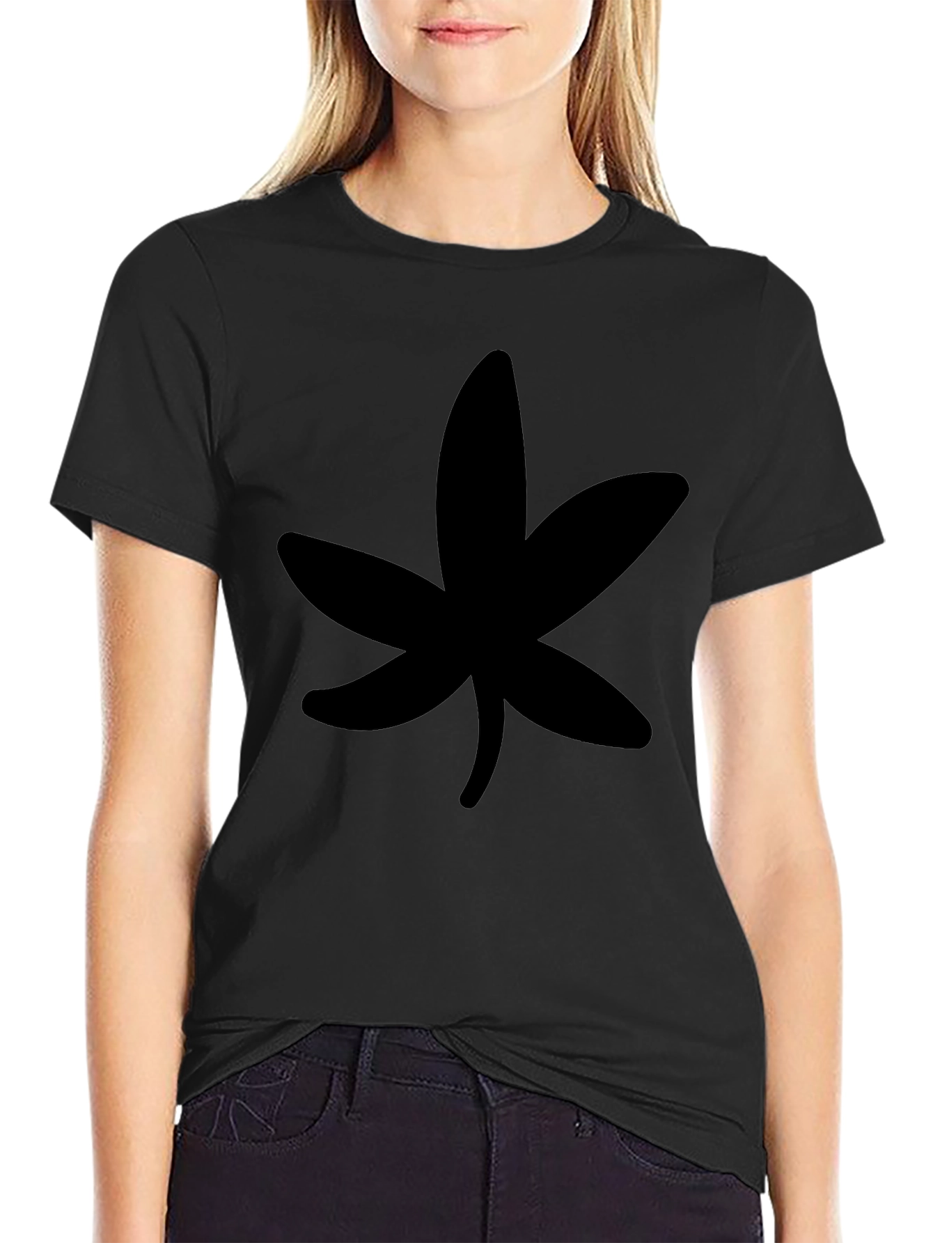 Black T-Shirt with Abstract Leaf Design