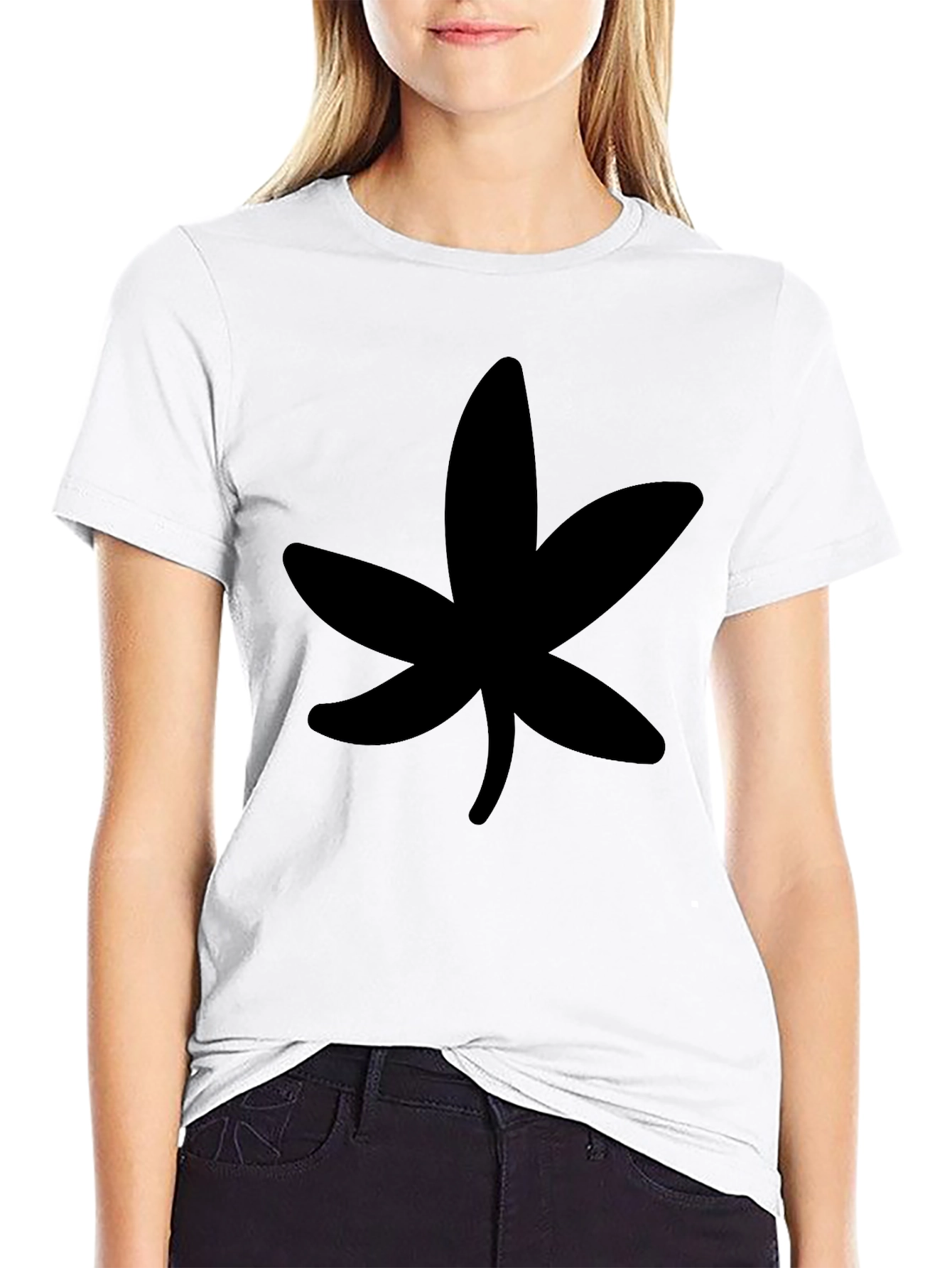 Black T-Shirt with Abstract Leaf Design
