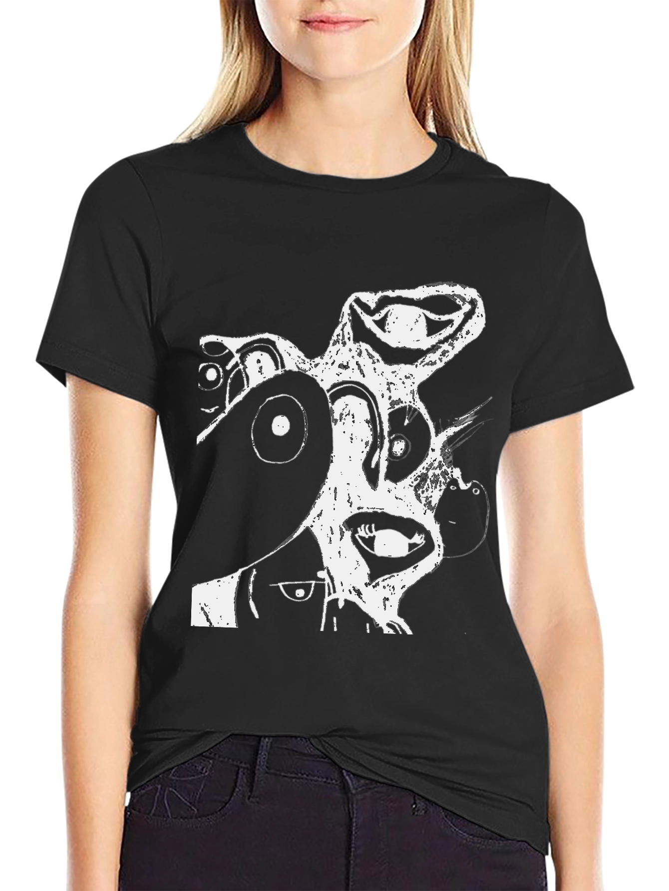 Abstract Graphic Print T-Shirt - Casual Black Tee