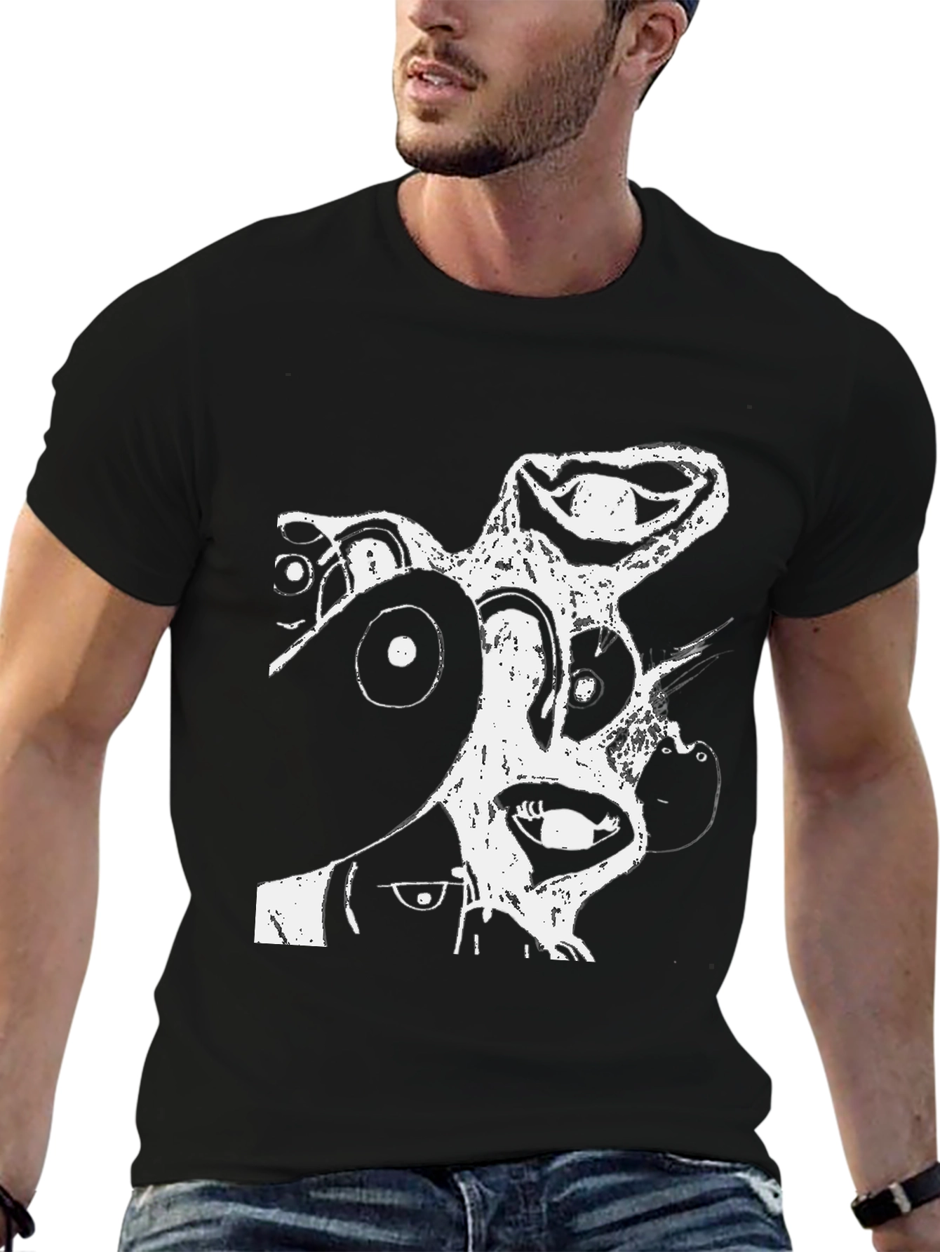 Abstract Graphic Print T-Shirt - Casual Black Tee