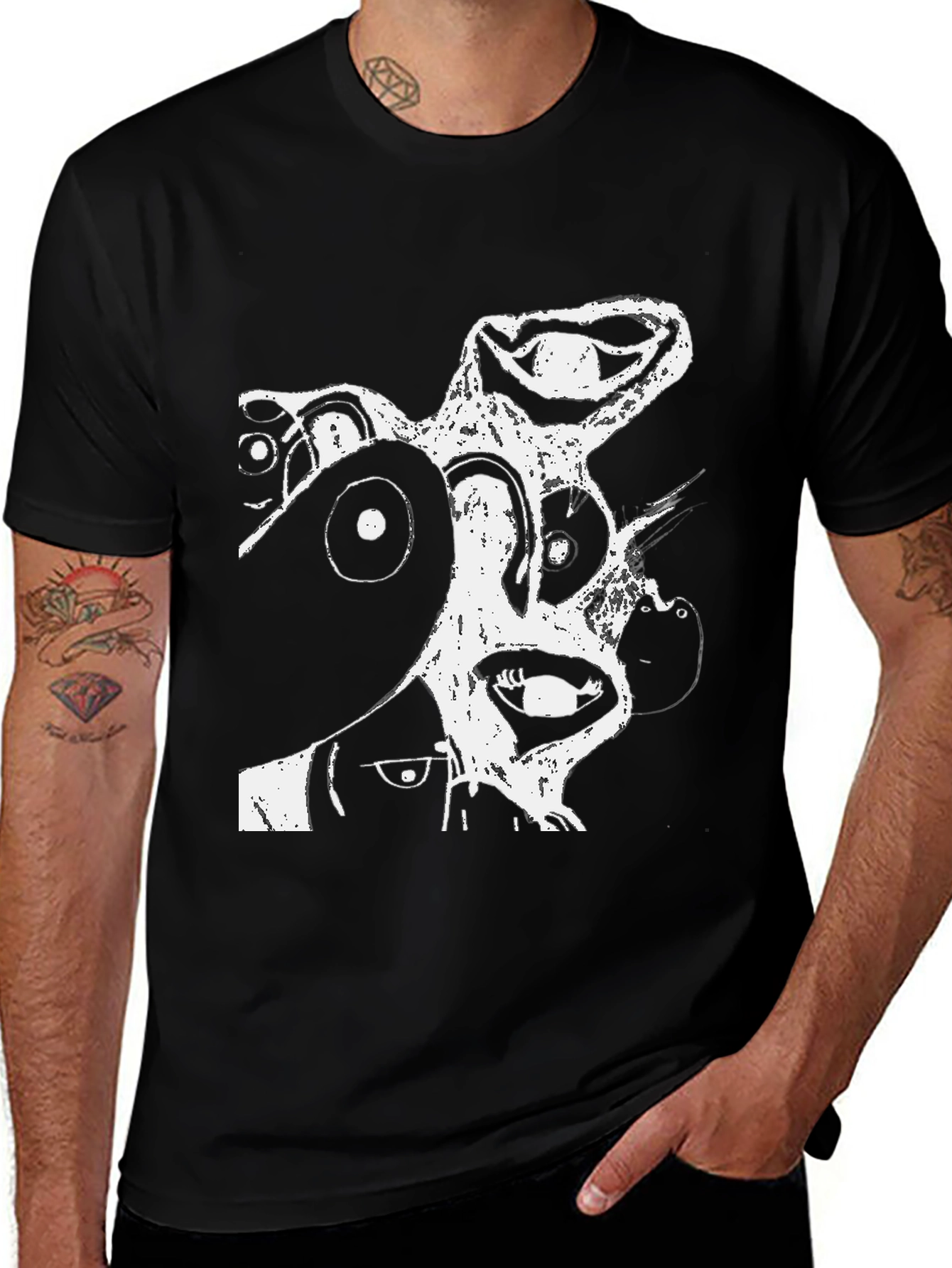 Abstract Graphic Print T-Shirt - Casual Black Tee