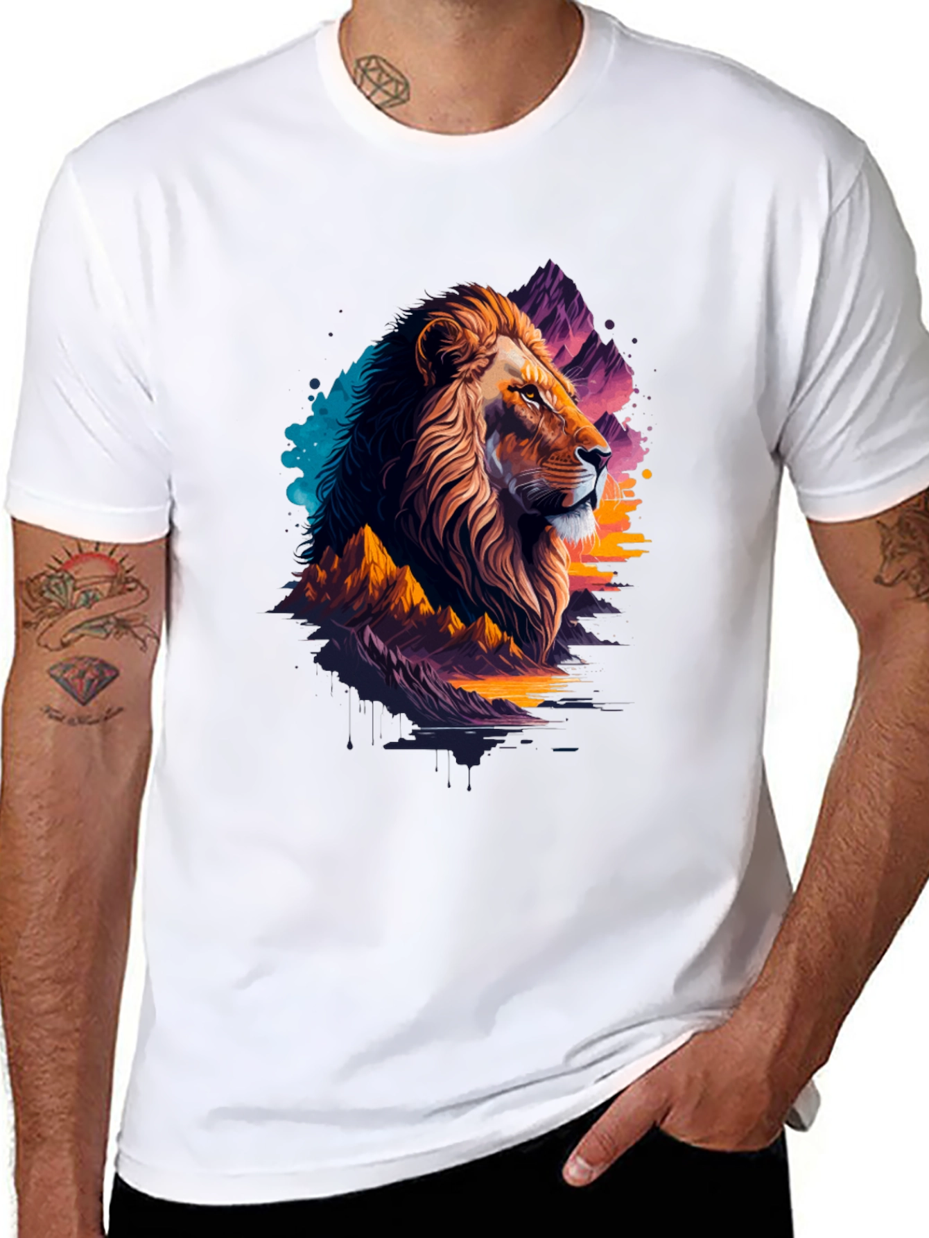 Lion Graphic Tee - Artistic Mens T-Shirt