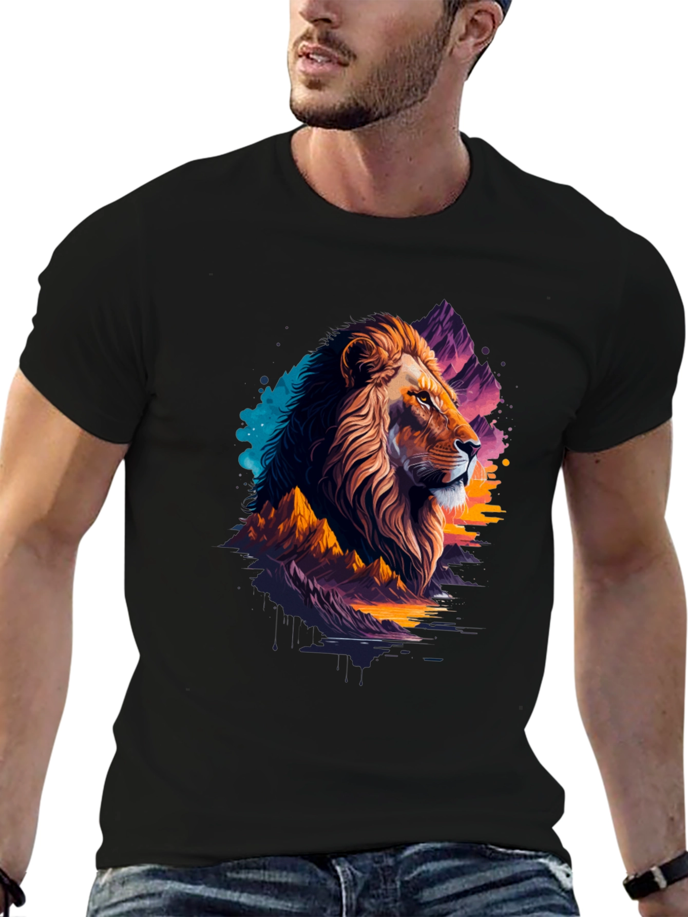 Lion Graphic Tee - Artistic Mens T-Shirt