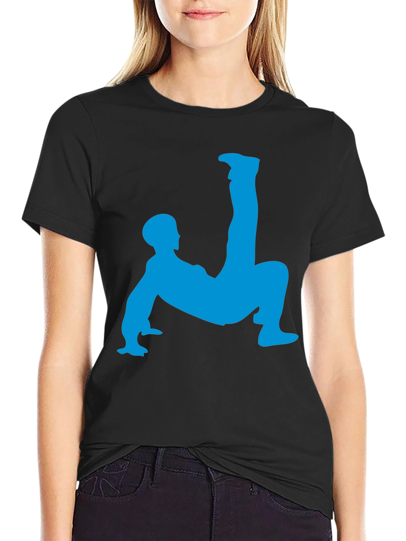 Unique Black T-Shirt with Blue Acrobat Design
