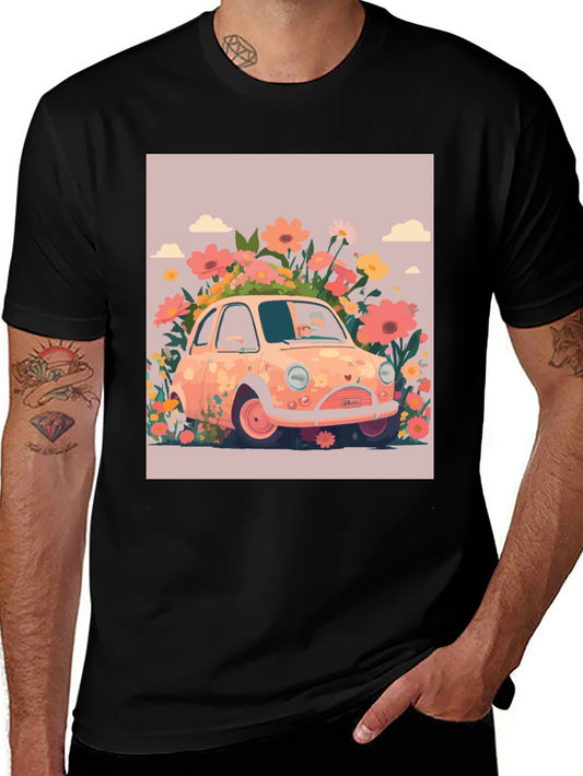 Floral Car Graphic Tee - Stylish Comfort