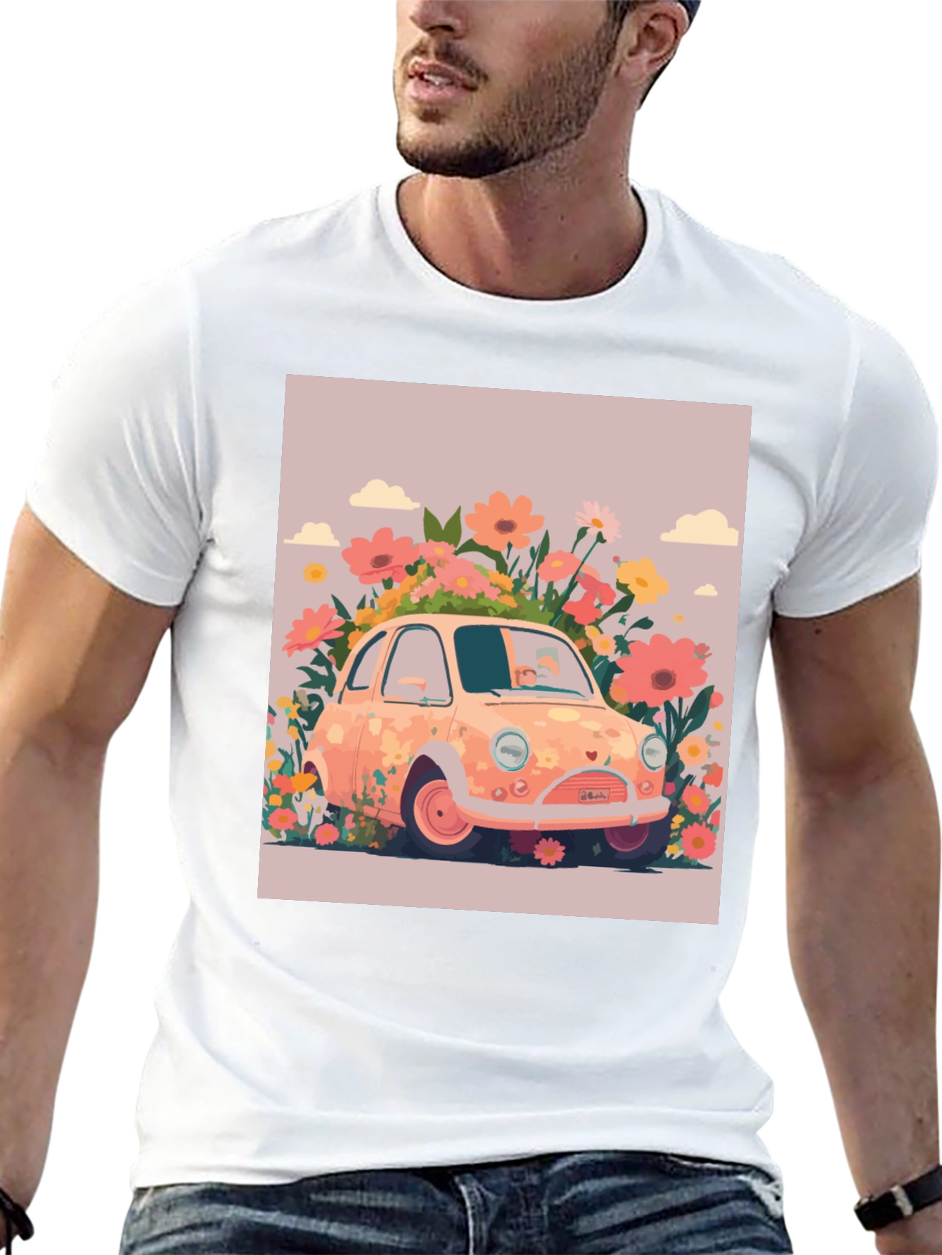 Floral Car Graphic Tee - Stylish Comfort