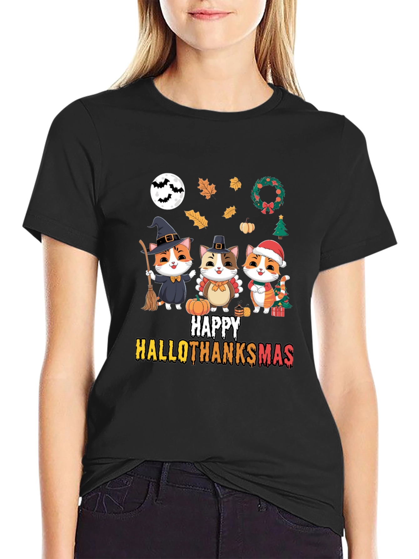 Happy Hallothanksmas Cat T-Shirt