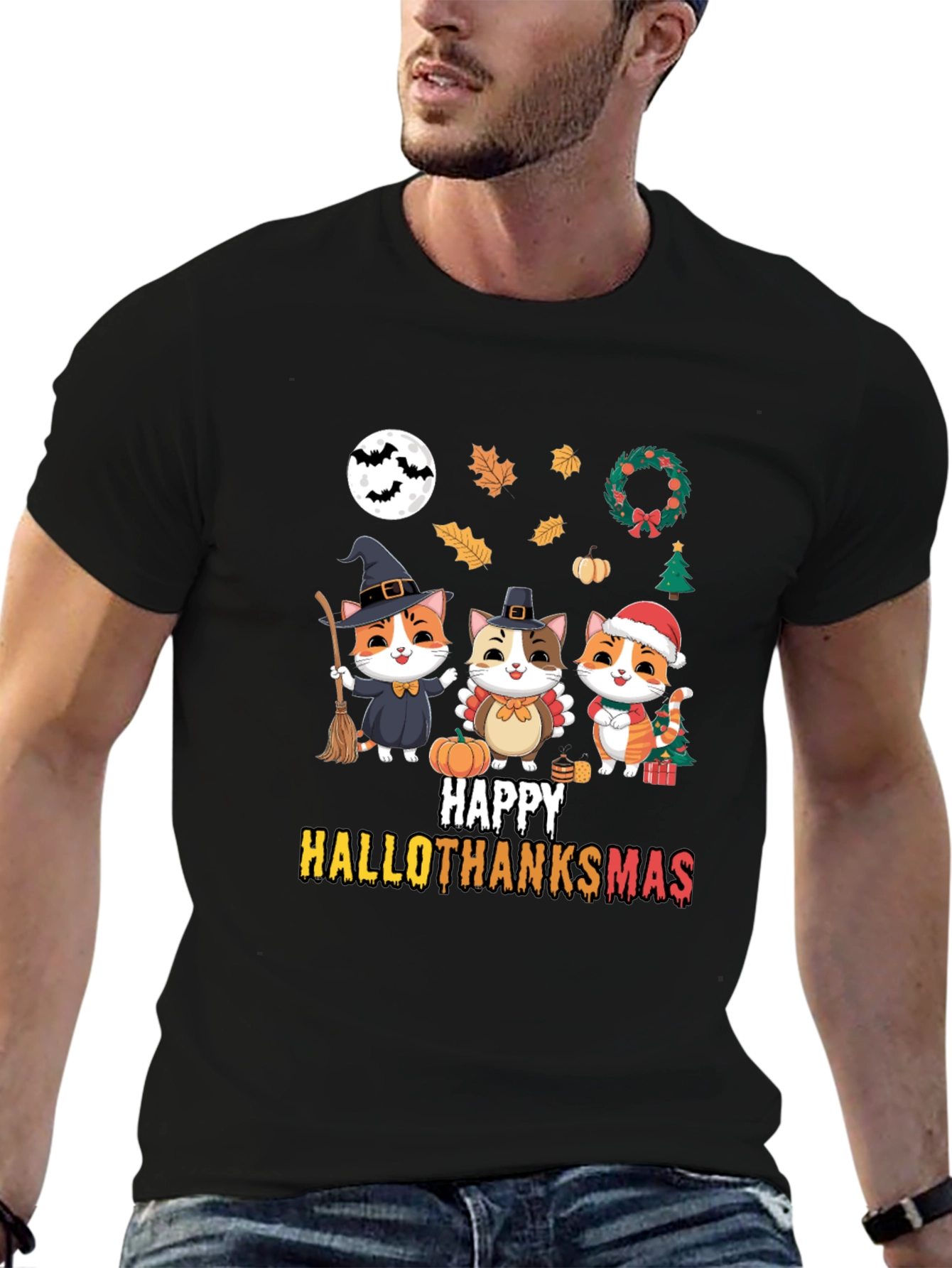 Happy Hallothanksmas Cat T-Shirt