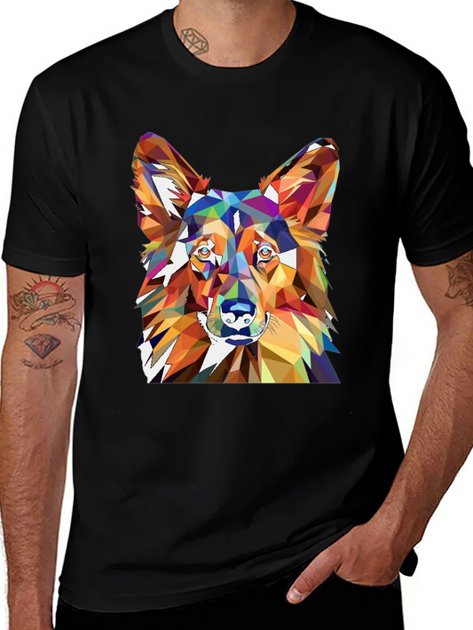 Geometric Dog Graphic Tee - Mens Black Short Sleeve