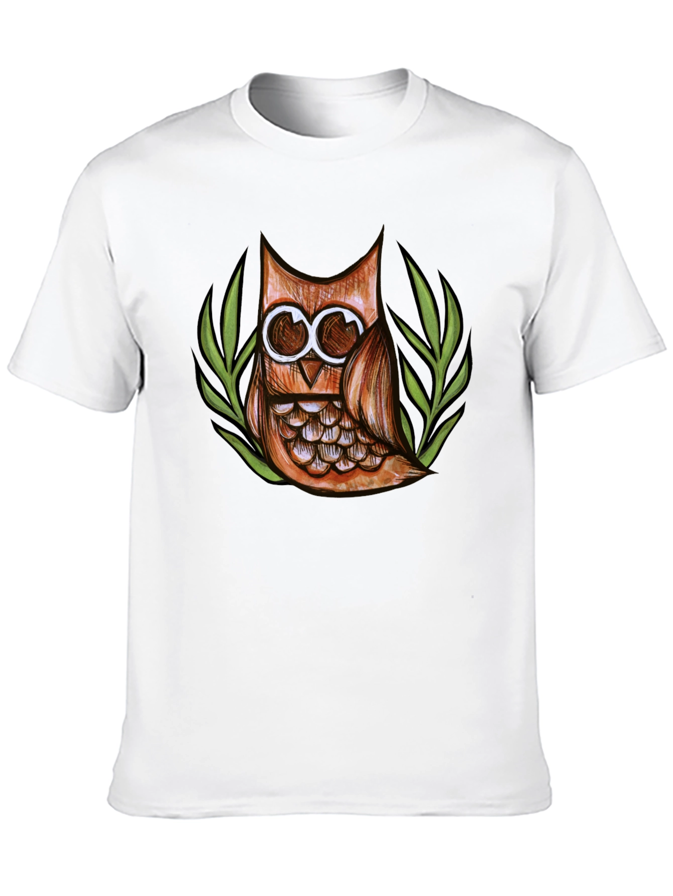 Owl Graphic Print Crew Neck Mens T-Shirt