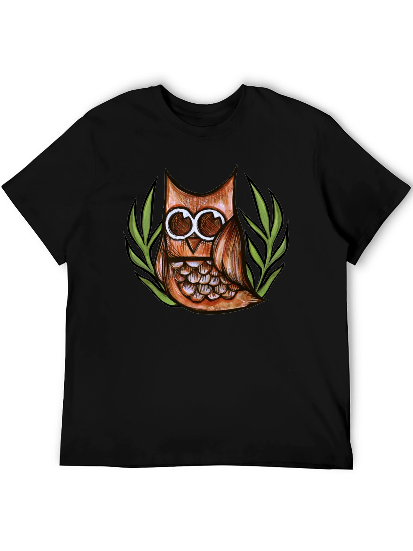 Owl Graphic Print Crew Neck Mens T-Shirt