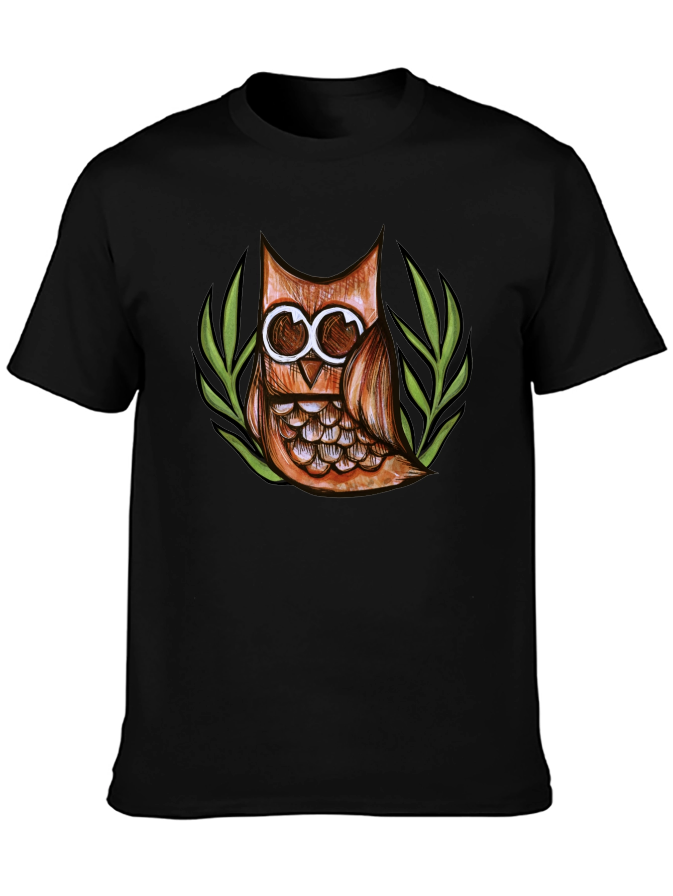Owl Graphic Print Crew Neck Mens T-Shirt
