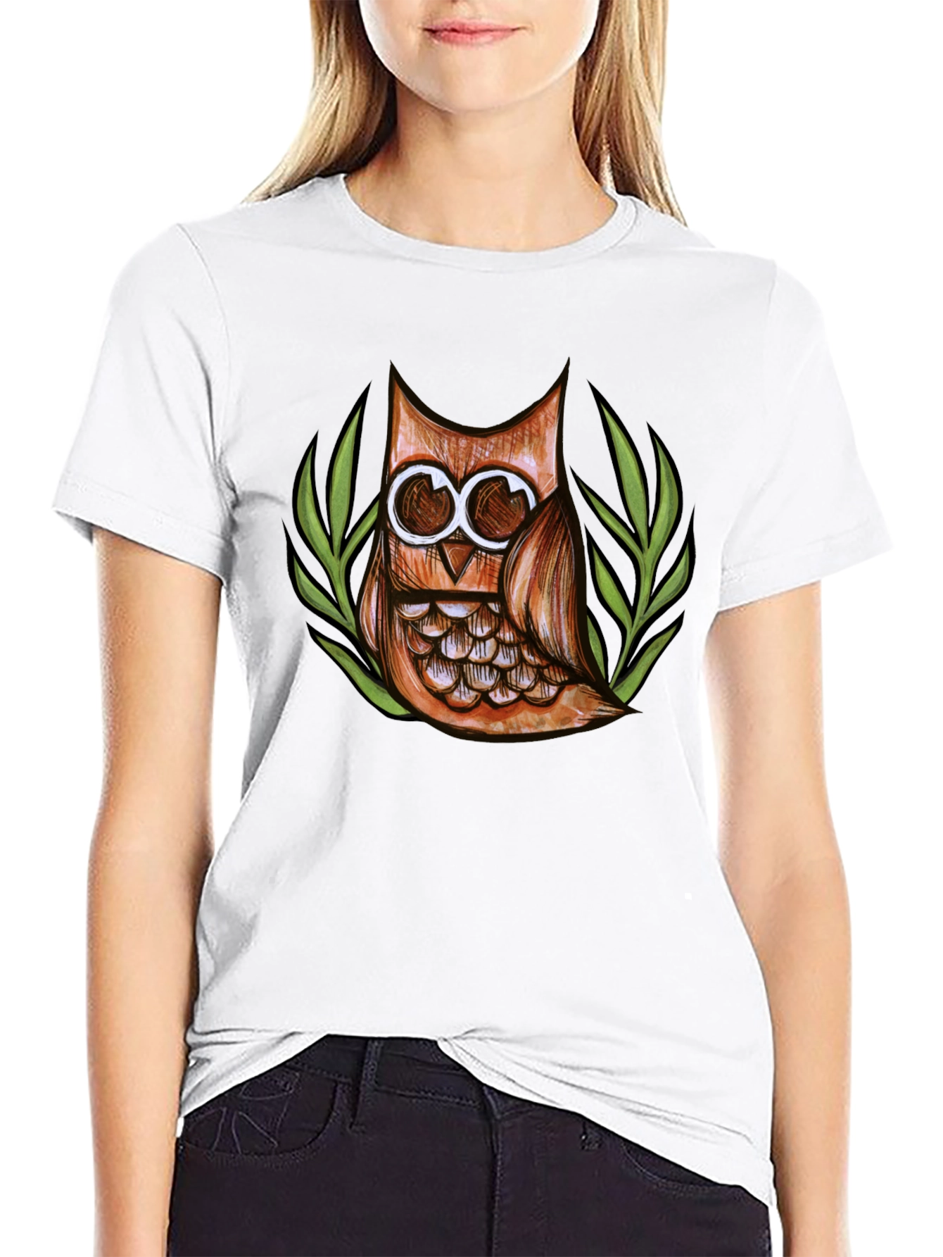 Owl Graphic Print Crew Neck Mens T-Shirt