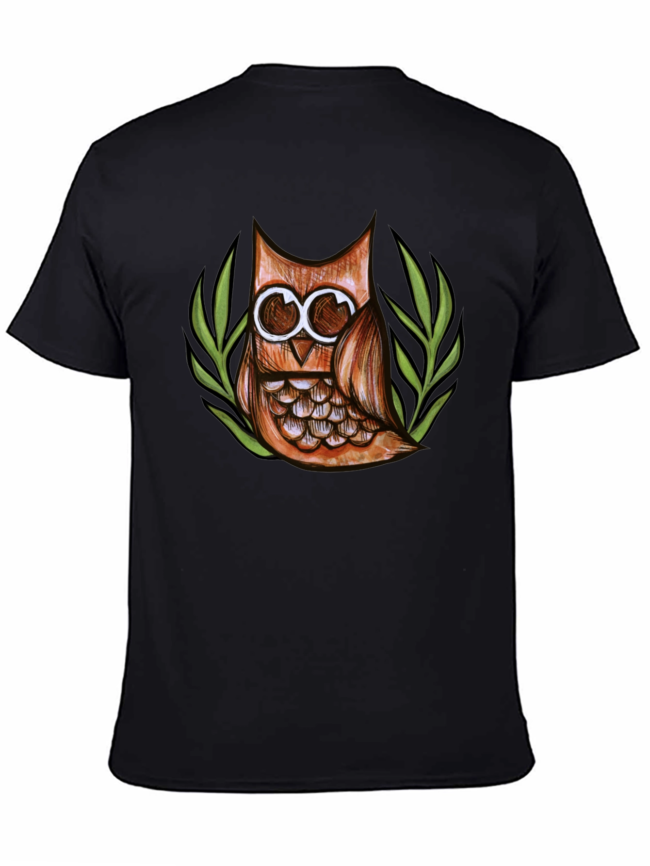 Owl Graphic Print Crew Neck Mens T-Shirt