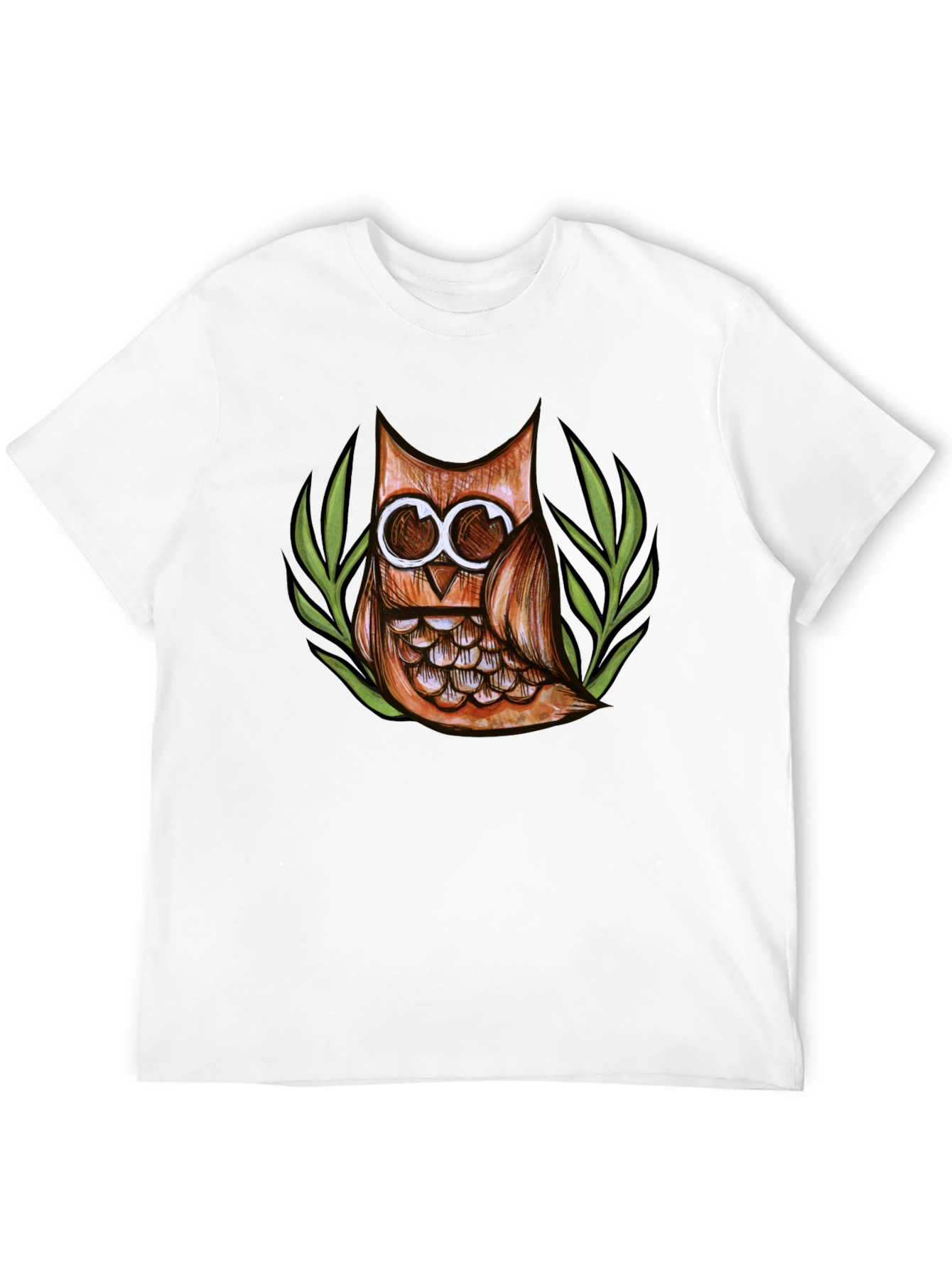Owl Graphic Print Crew Neck Mens T-Shirt