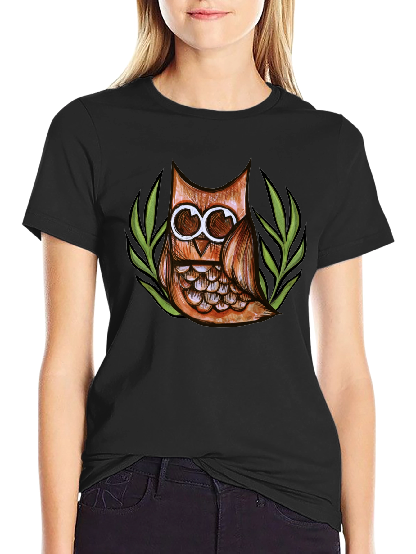 Owl Graphic Print Crew Neck Mens T-Shirt