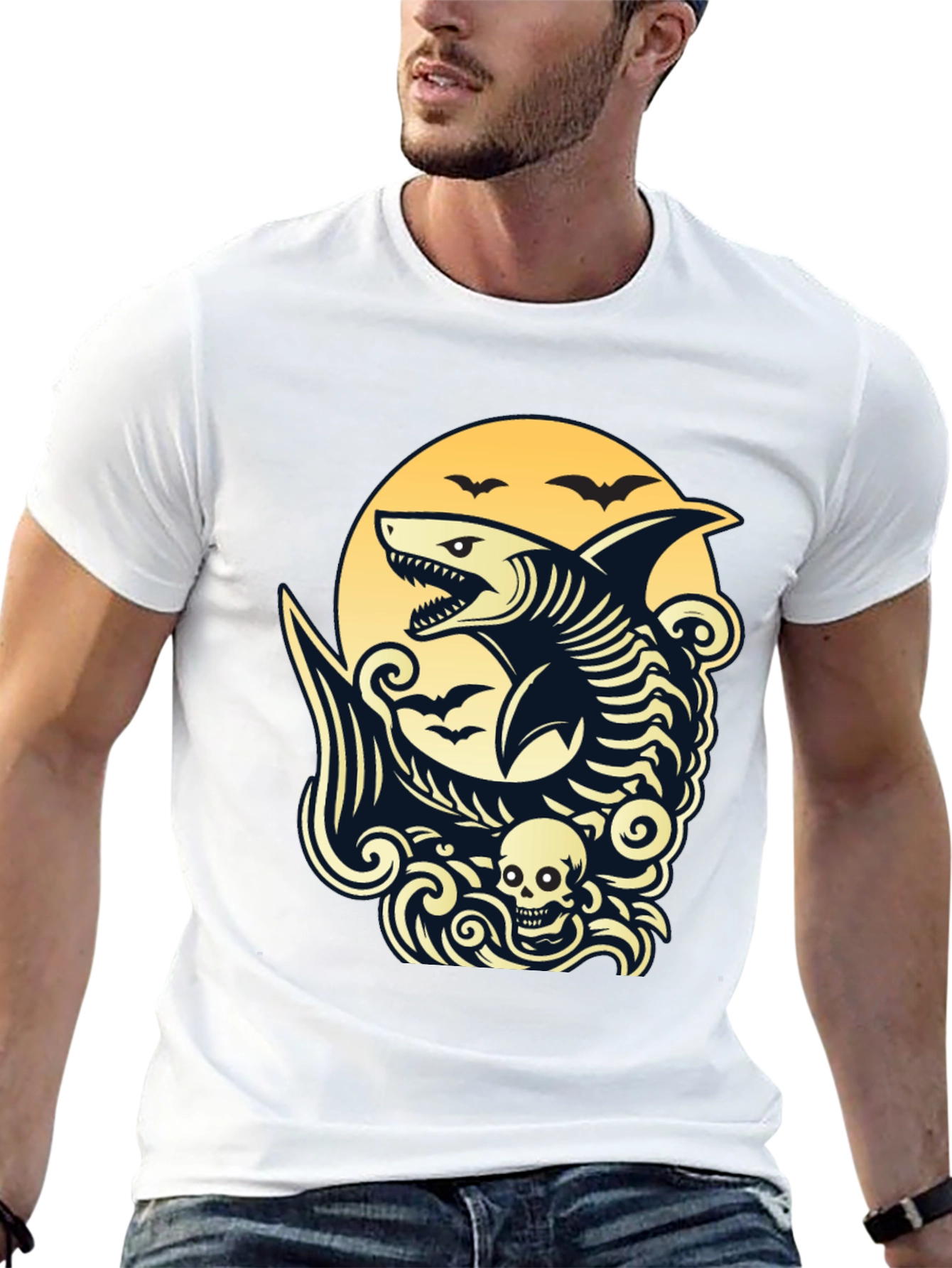 Shark Skeleton Black Graphic T-Shirt