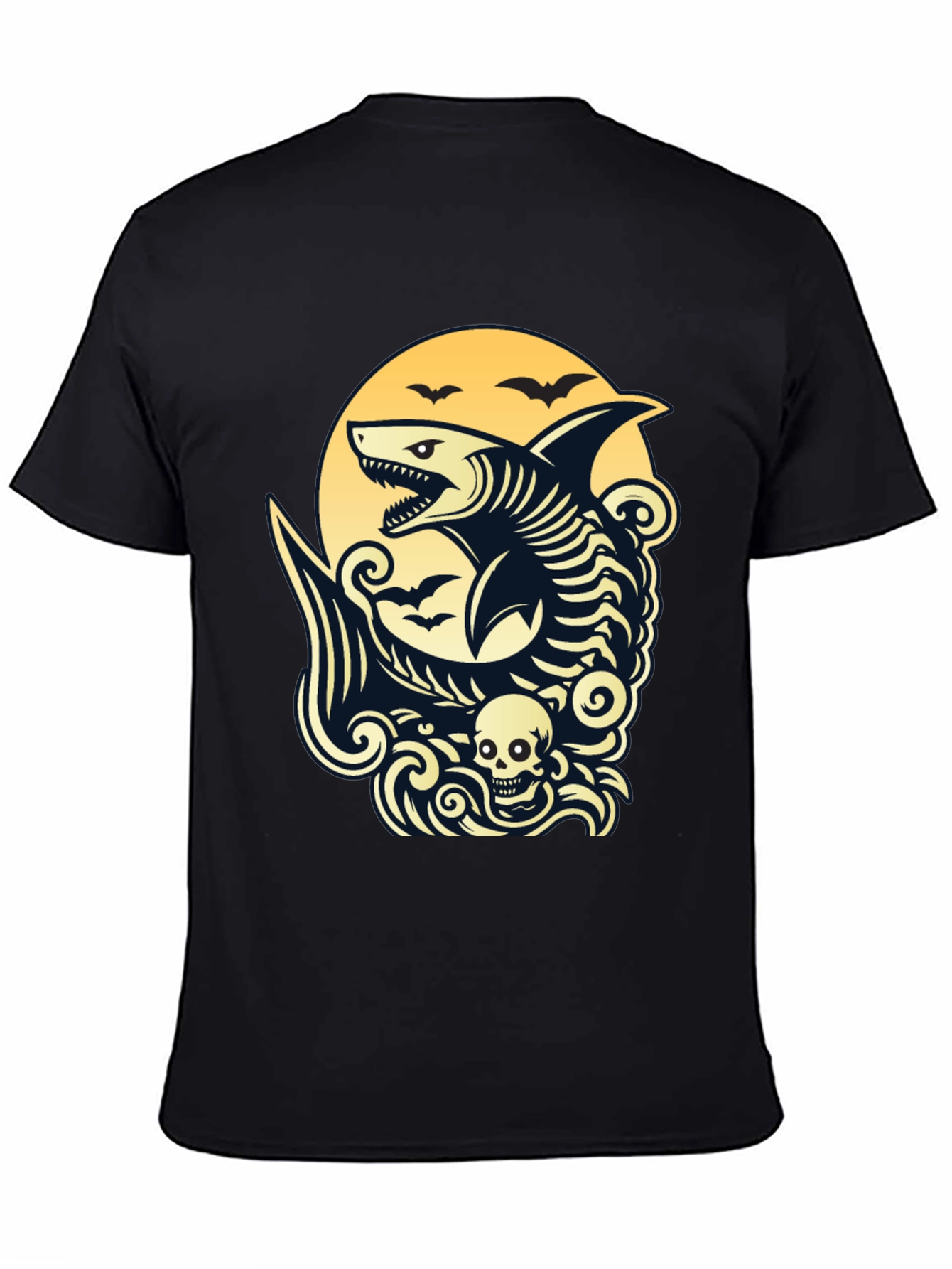 Shark Skeleton Black Graphic T-Shirt